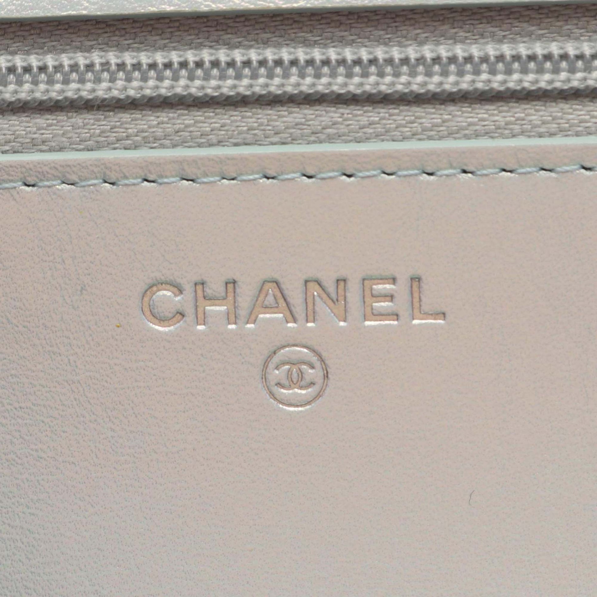 Chanel CC Quilted Metallic Lambskin Wallet on Chain