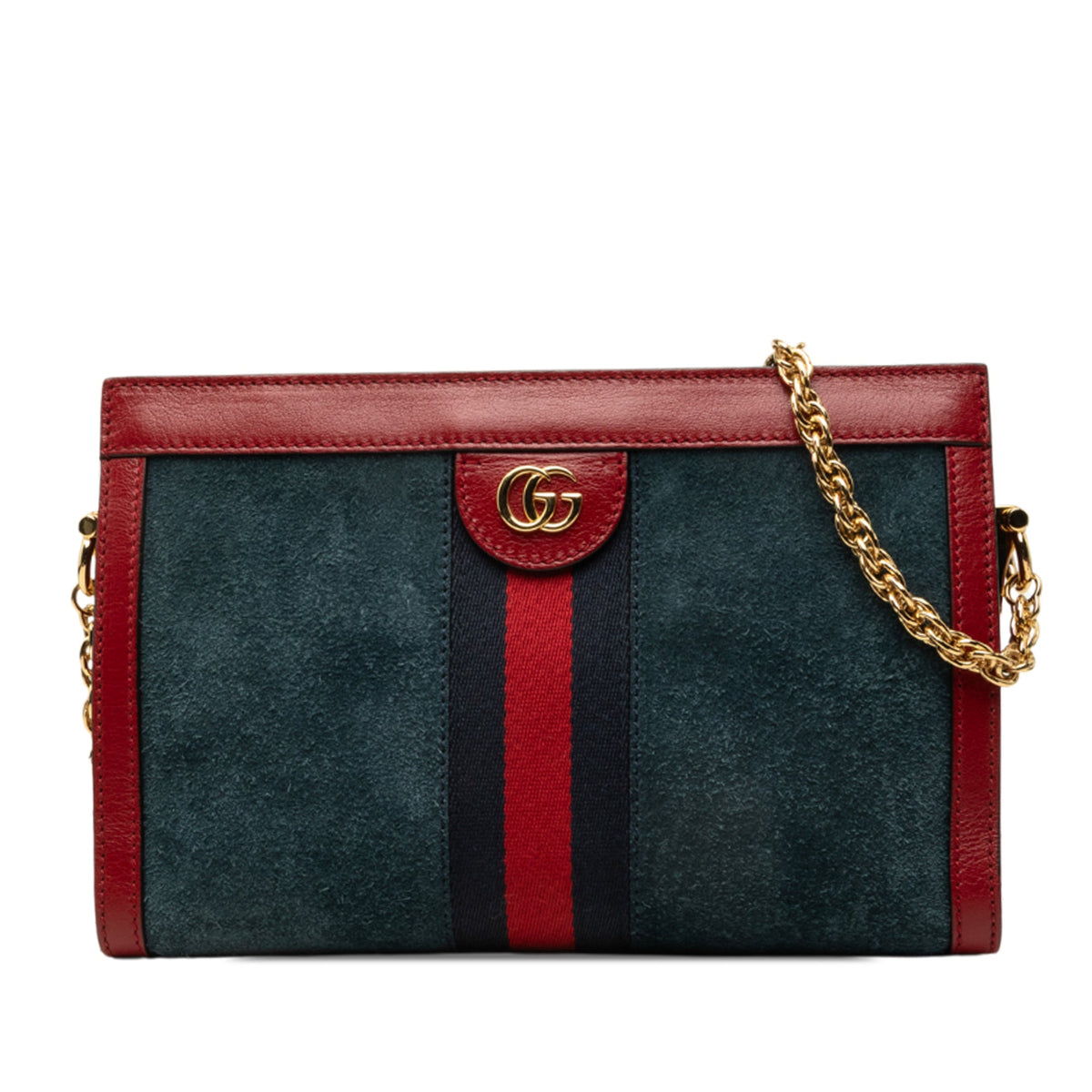 Gucci Small Suede Web Ophidia Chain Crossbody — Blue
