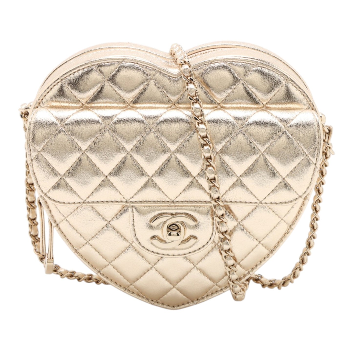 Chanel Metallic Quilted Lambskin CC in Love Heart Crossbody