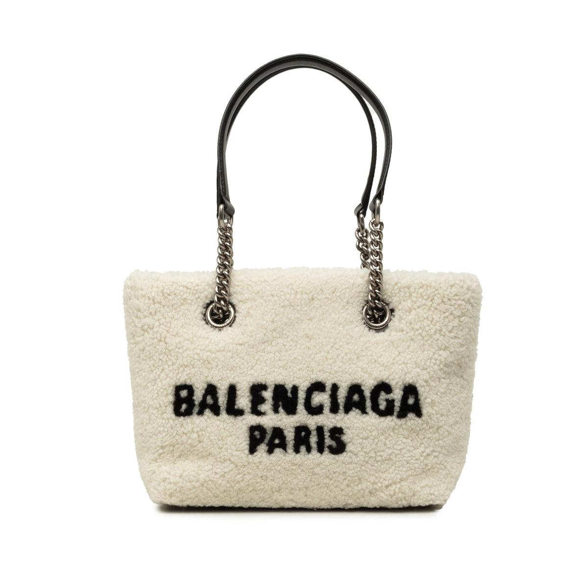 Balenciaga Small Shearling Duty Free Tote — White