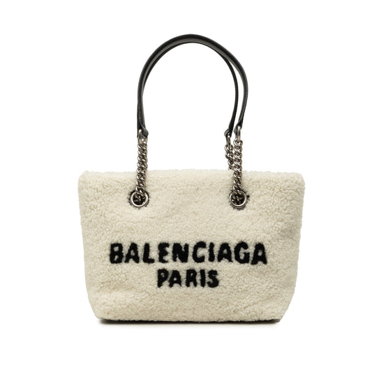 Balenciaga Small Shearling Duty Free Tote — White