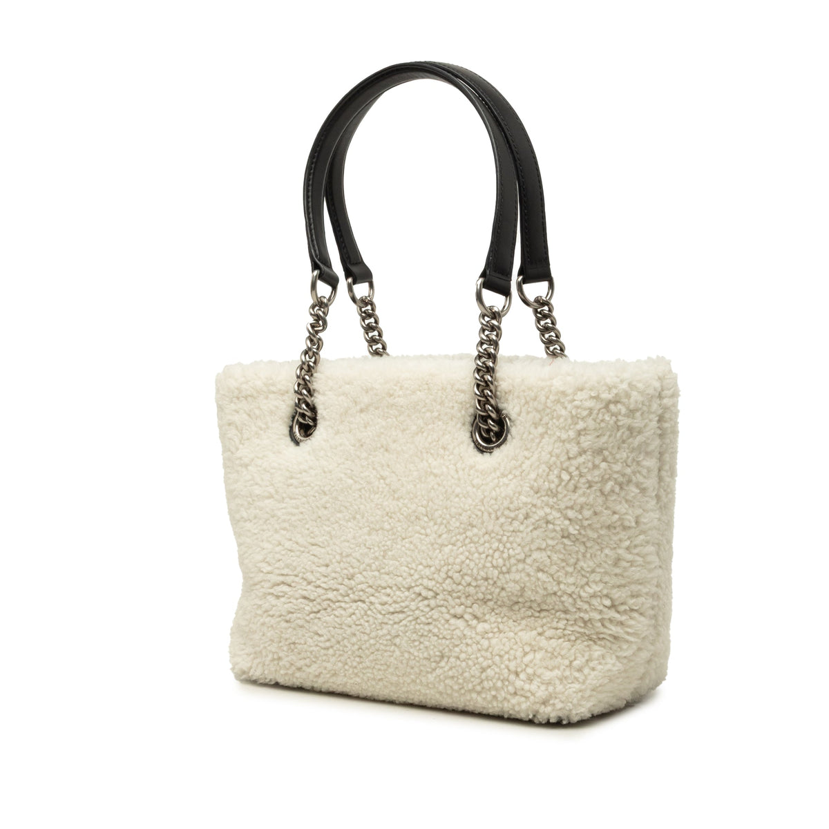 Balenciaga Small Shearling Duty Free Tote — White