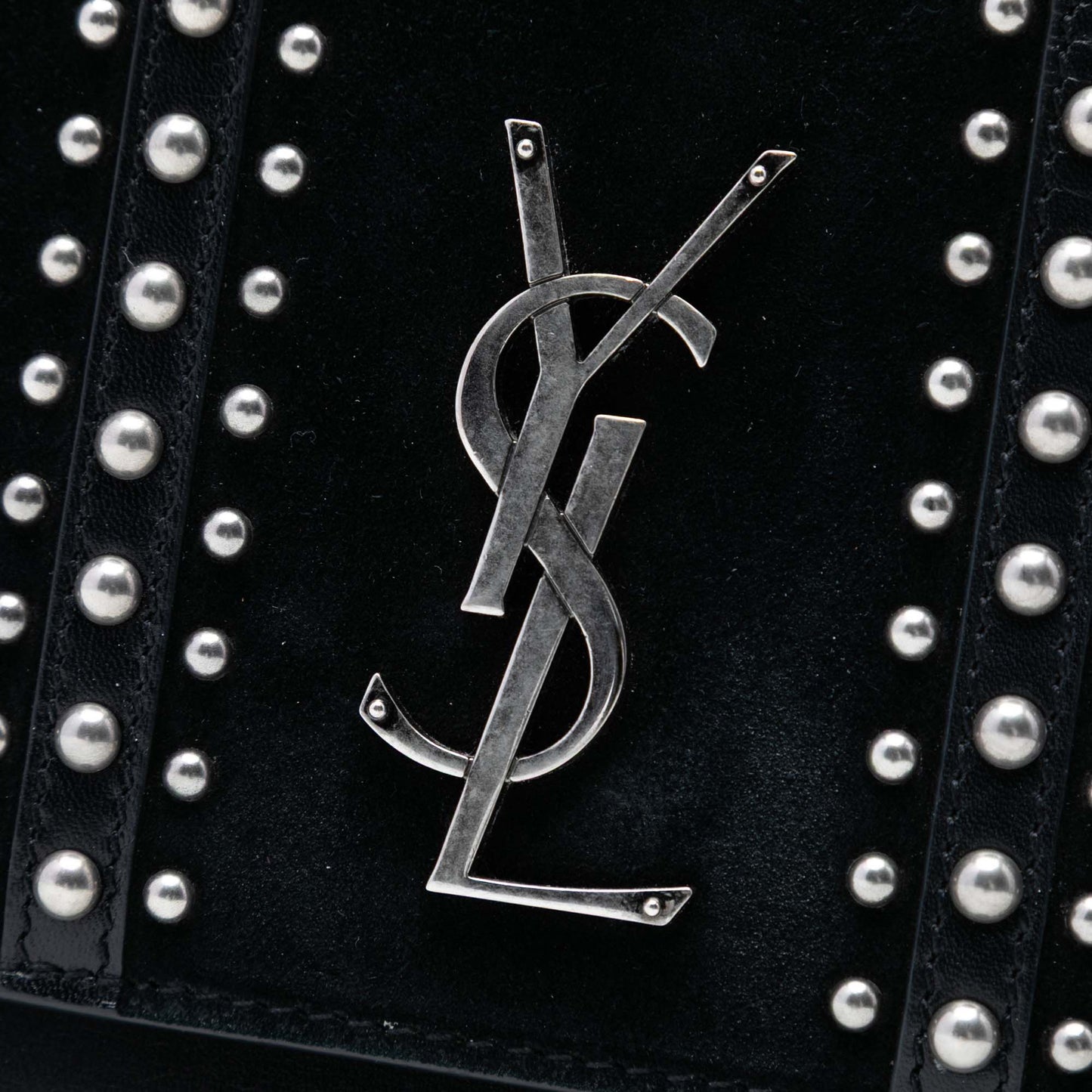 Saint Laurent Medium Studded Suede and Calfskin Monogram Sunset Crossbody
