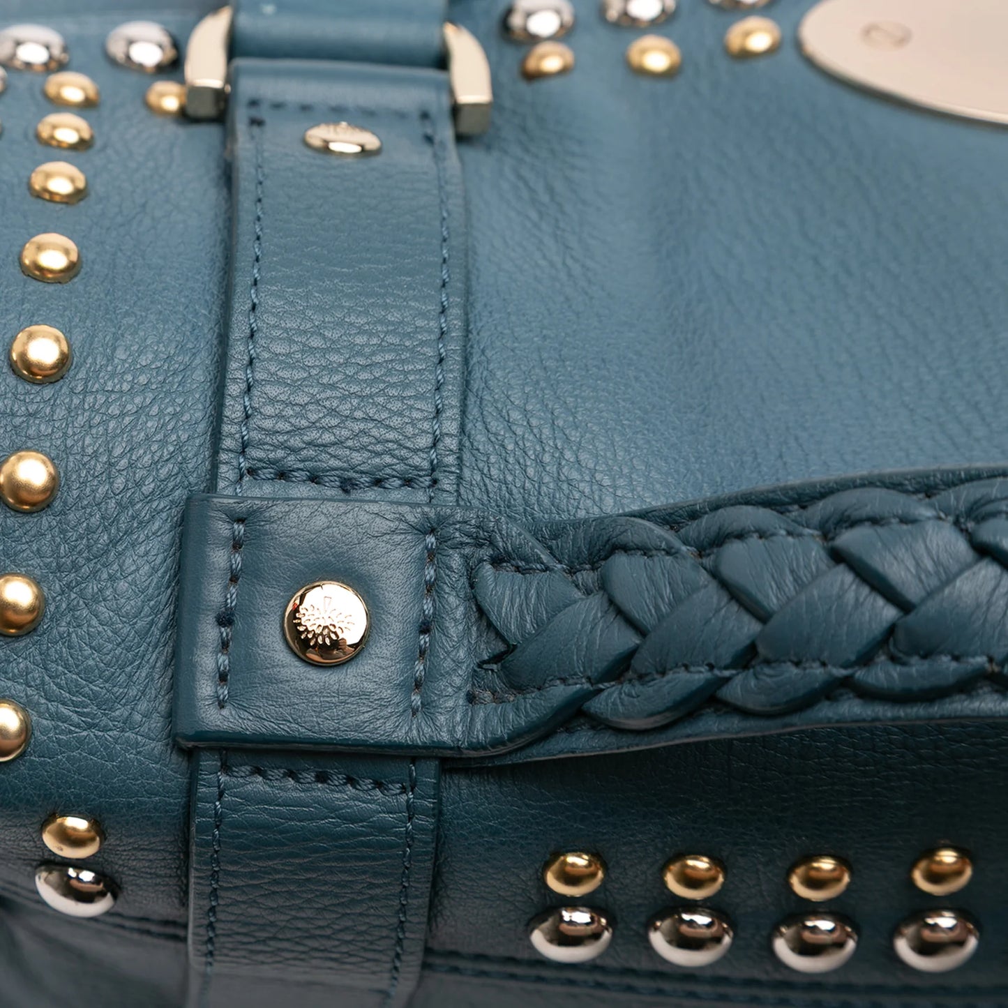 Grained Calfskin Studded Alexa Satchel