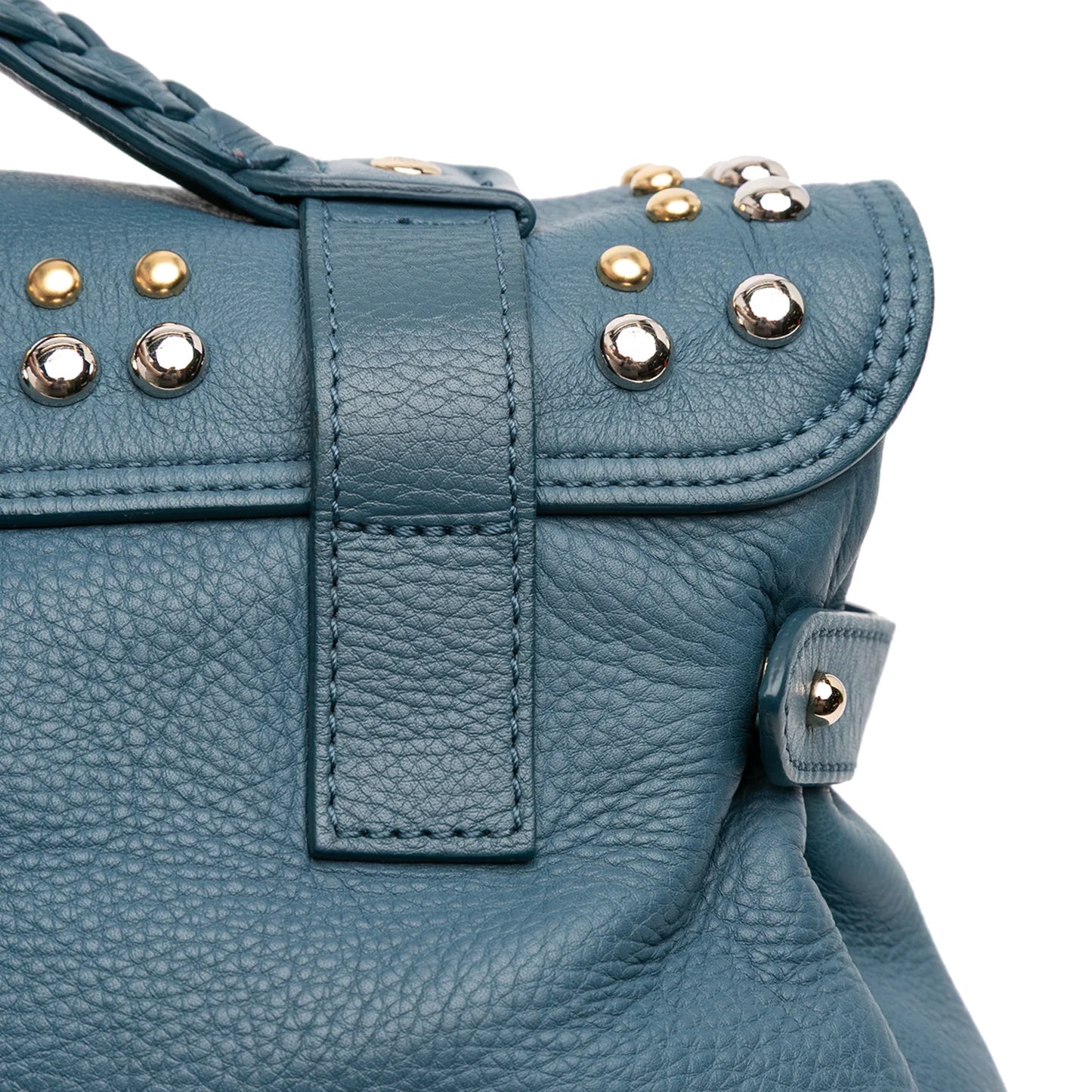 Grained Calfskin Studded Alexa Satchel