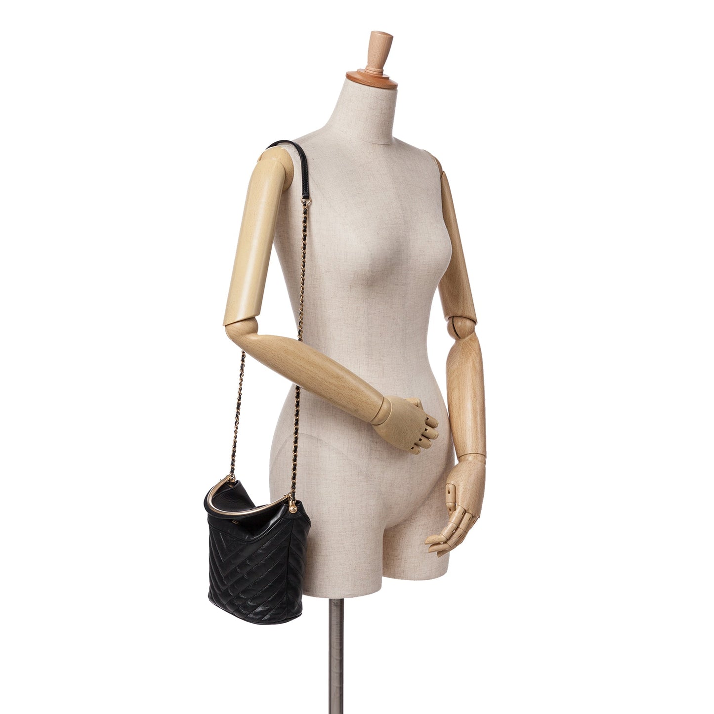 Chanel Quilted Chevron Lambskin Handle with Chic Bucket Bag