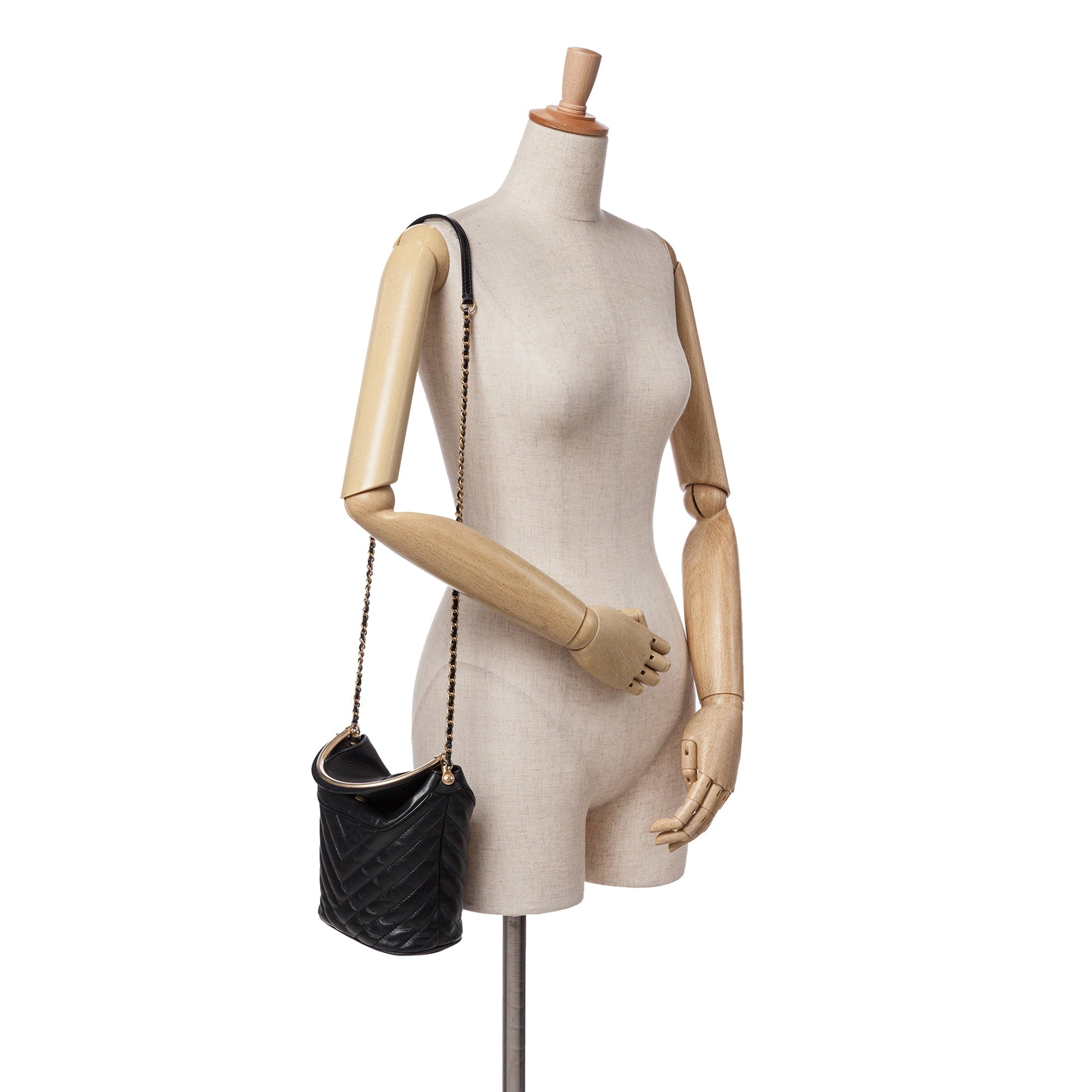 Chanel Quilted Chevron Lambskin Handle with Chic Bucket Bag