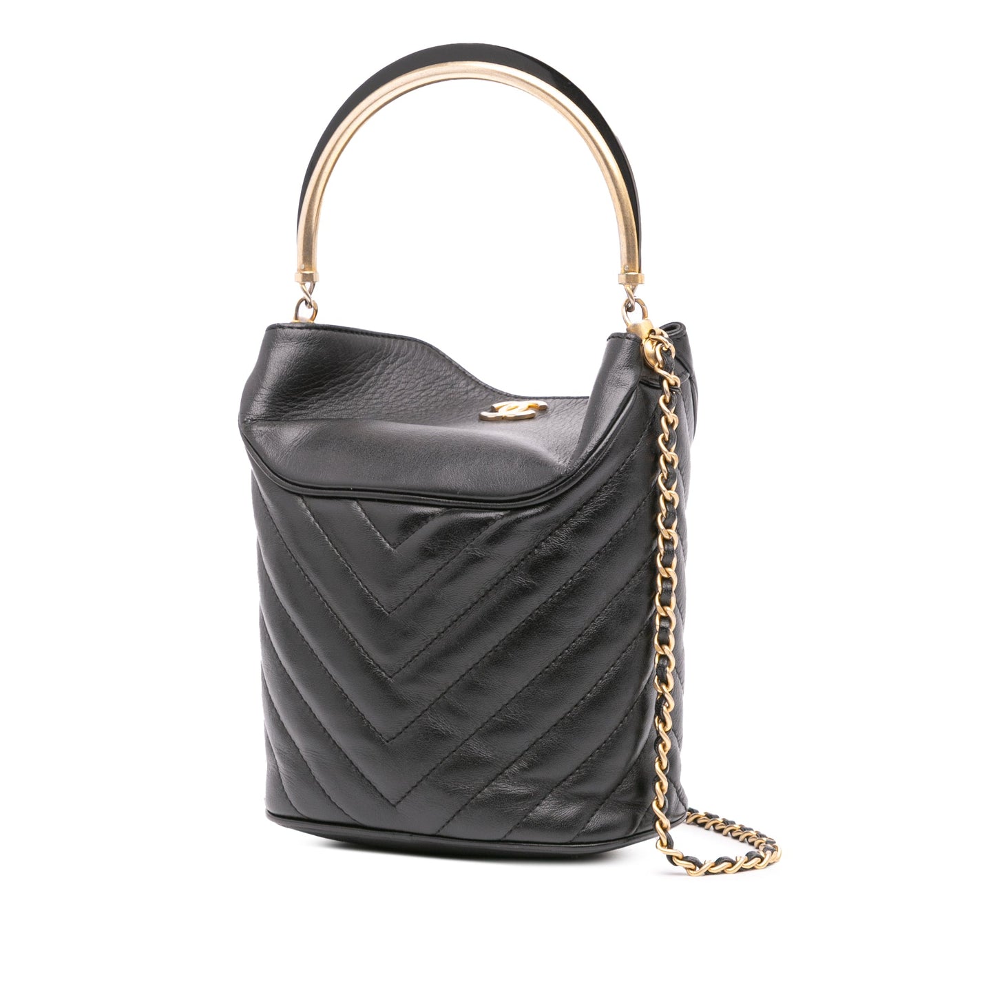 Chanel Quilted Chevron Lambskin Handle with Chic Bucket Bag