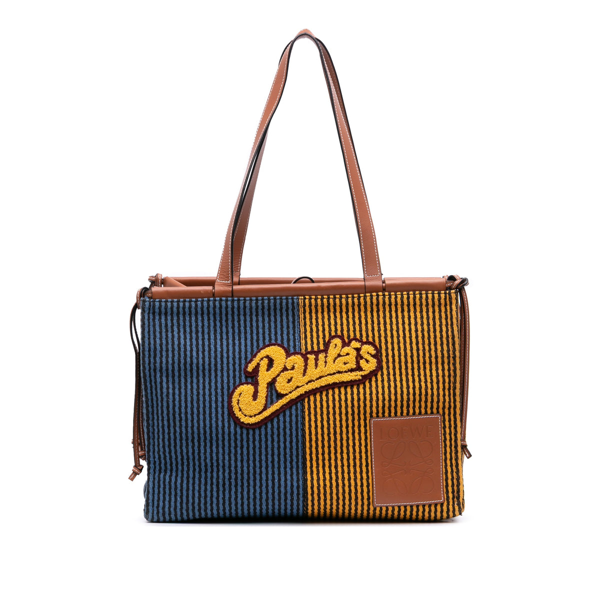 LOEWE Paulas Ibiza Large Canvas Stripes Cushion Tote — Blue