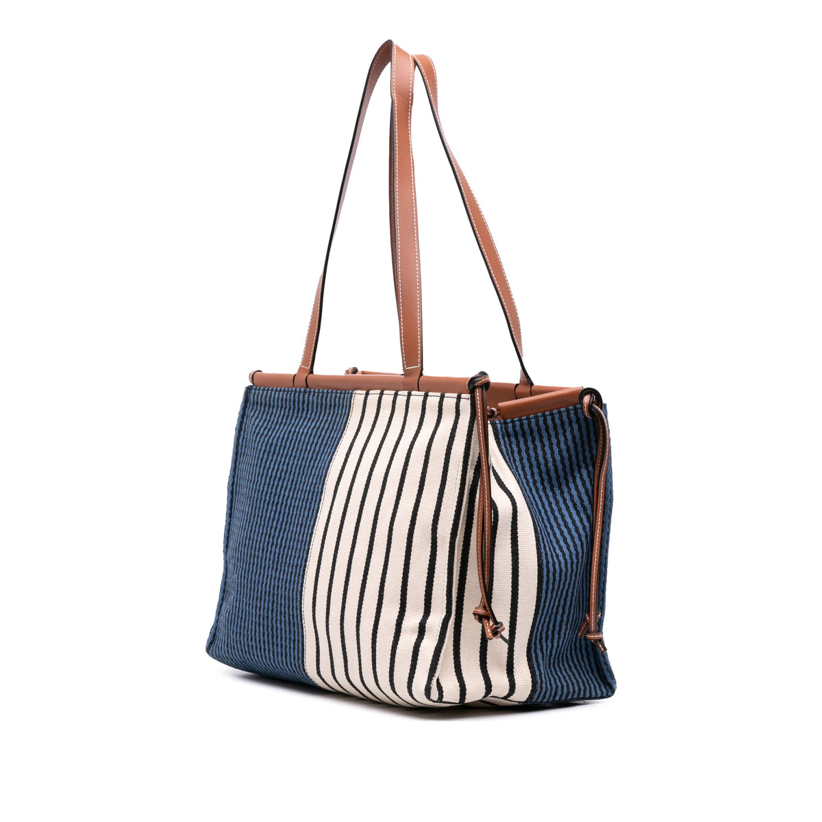 LOEWE Paulas Ibiza Large Canvas Stripes Cushion Tote — Blue