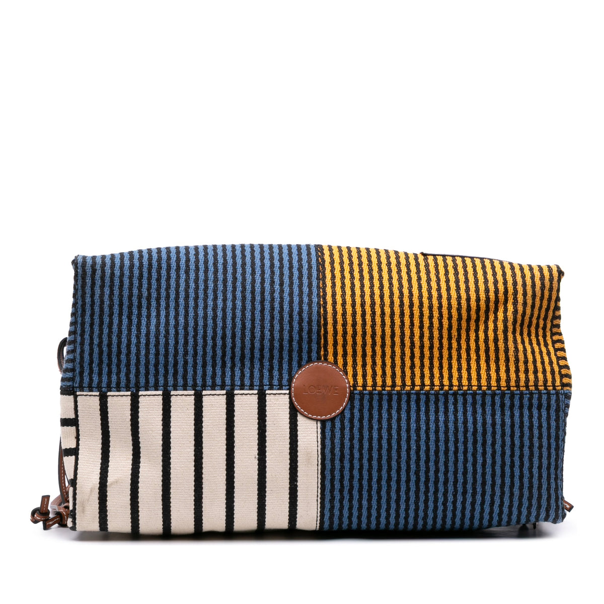 LOEWE Paulas Ibiza Large Canvas Stripes Cushion Tote — Blue