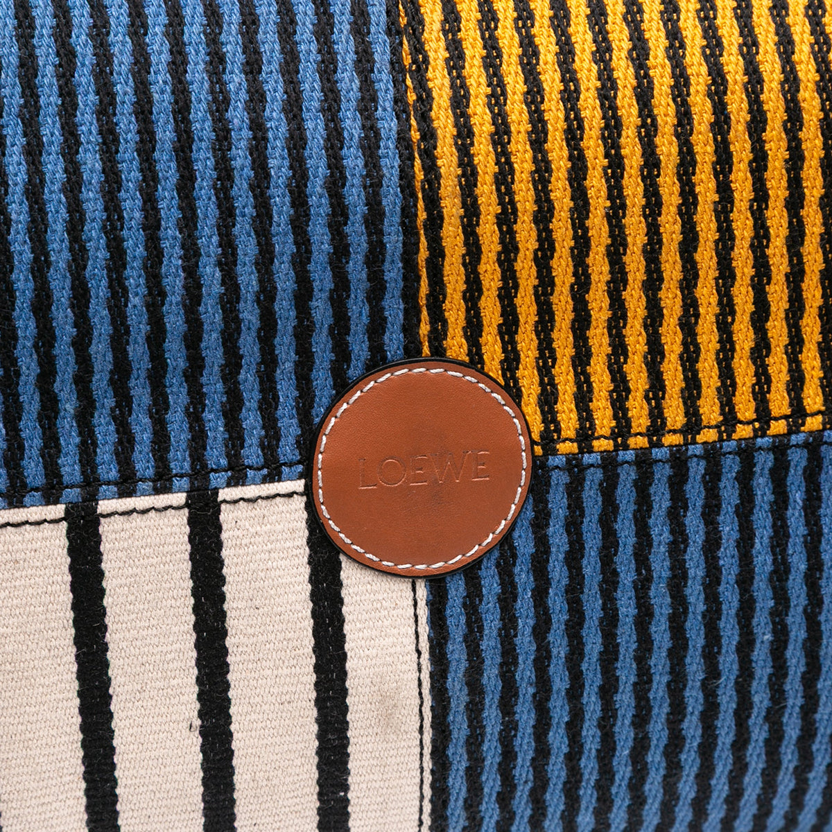 LOEWE Paulas Ibiza Large Canvas Stripes Cushion Tote — Blue