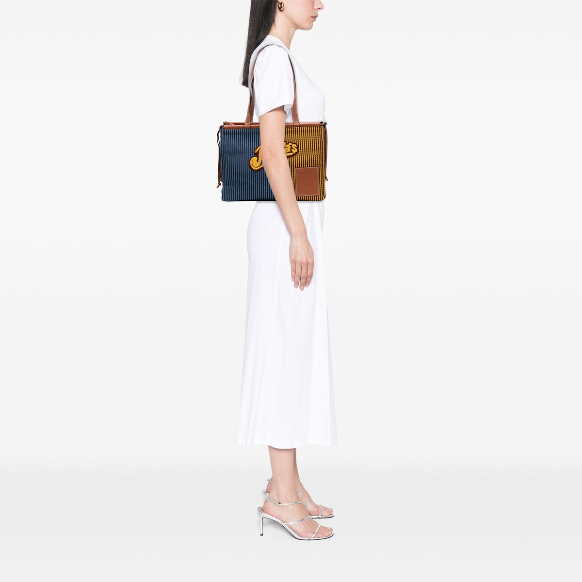 LOEWE Paulas Ibiza Large Canvas Stripes Cushion Tote — Blue