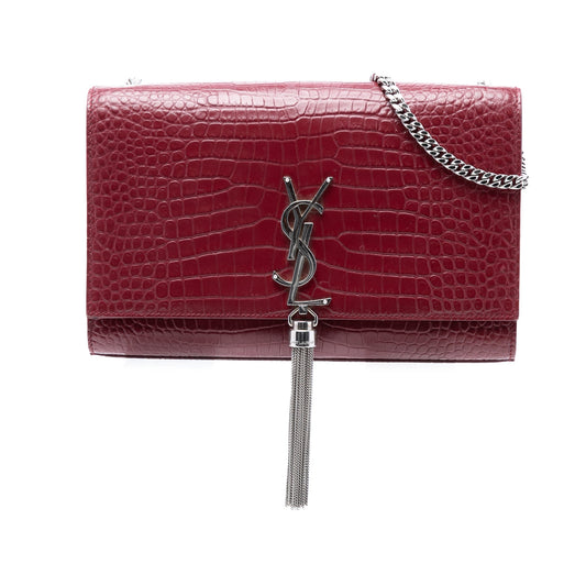 Medium Croc Embossed Leather Monogram Kate Tassel Crossbody