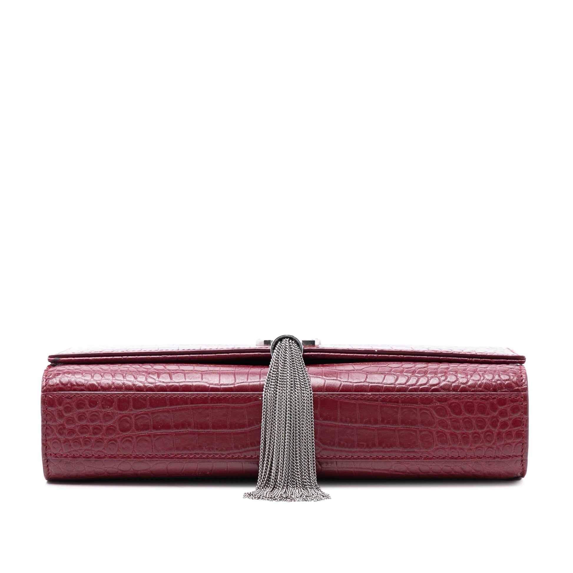 Medium Croc Embossed Leather Monogram Kate Tassel Crossbody