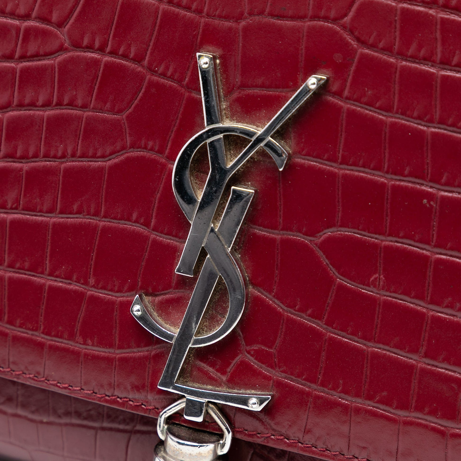 Medium Croc Embossed Leather Monogram Kate Tassel Crossbody