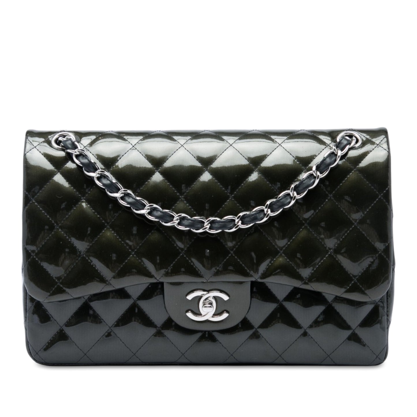 Chanel Jumbo Classic Striated Patent Double Flap
