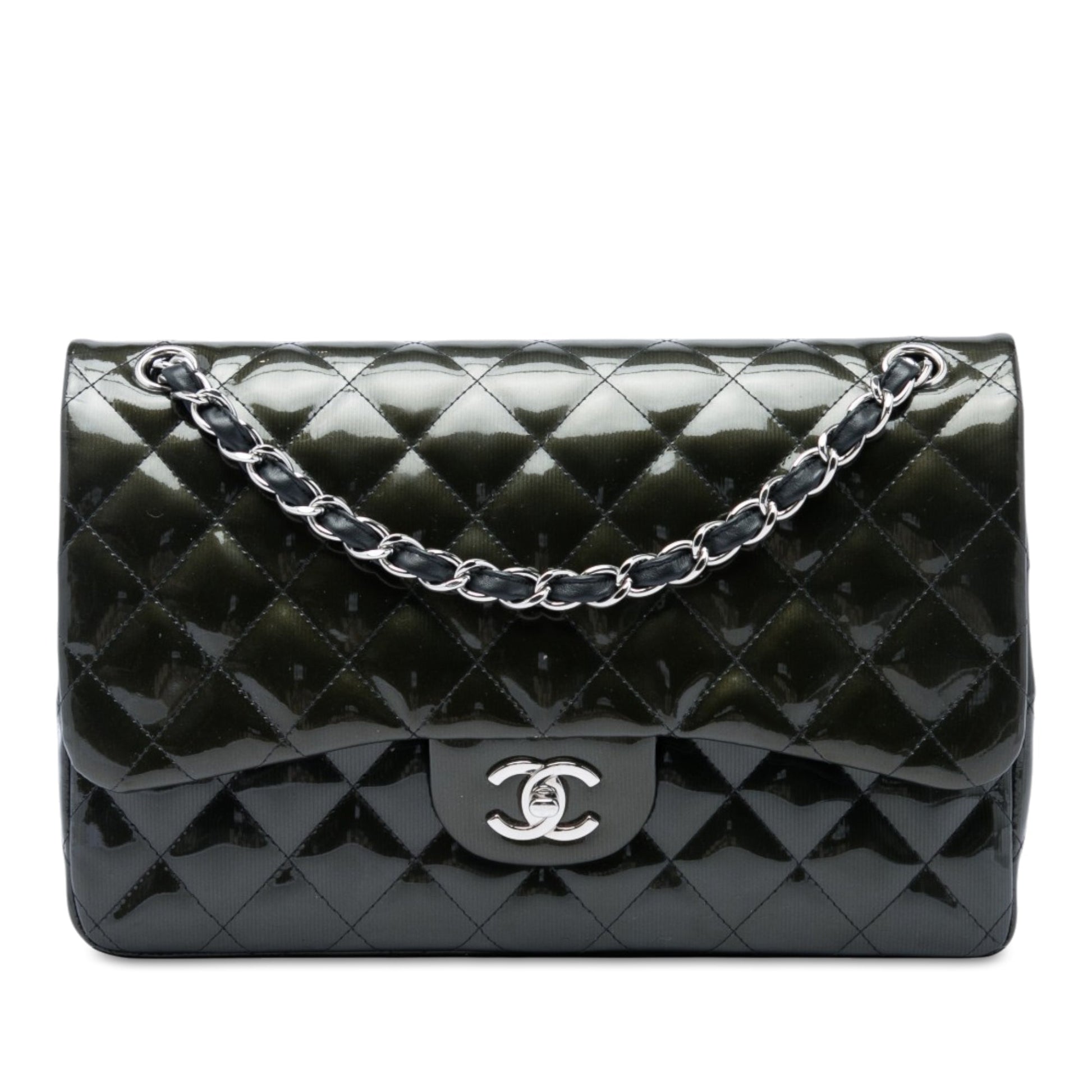 Chanel Jumbo Classic Striated Patent Double Flap