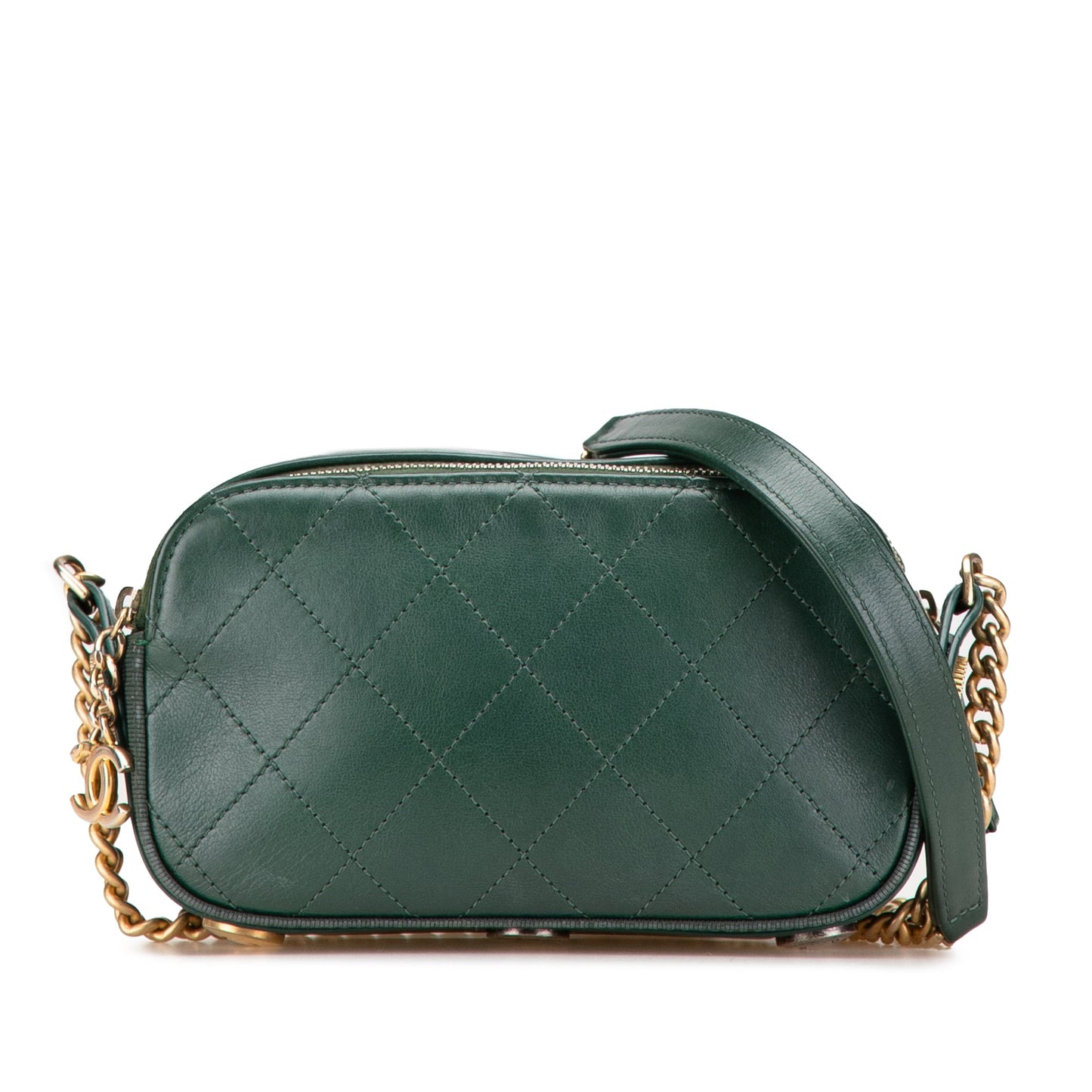 Chanel Stitched Calfskin and Grosgrain Button Up Double Zip Camera Bag