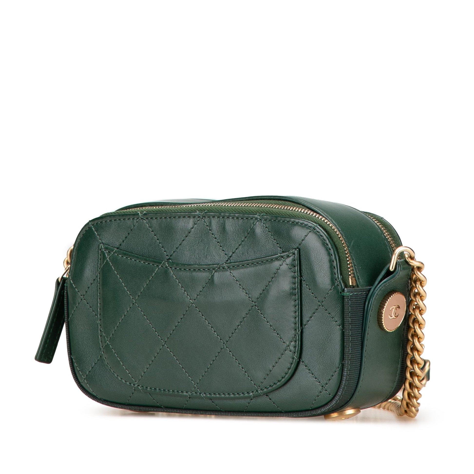 Chanel Stitched Calfskin and Grosgrain Button Up Double Zip Camera Bag