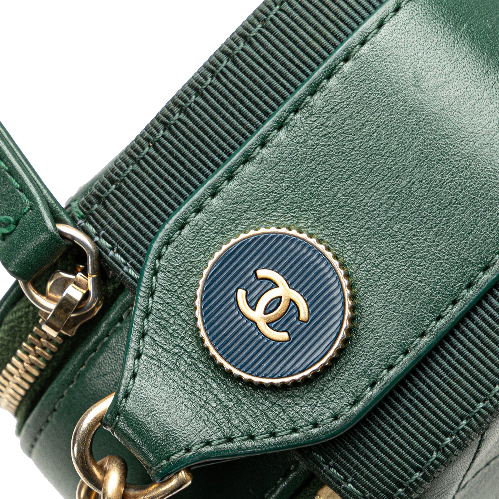 Chanel Stitched Calfskin and Grosgrain Button Up Double Zip Camera Bag