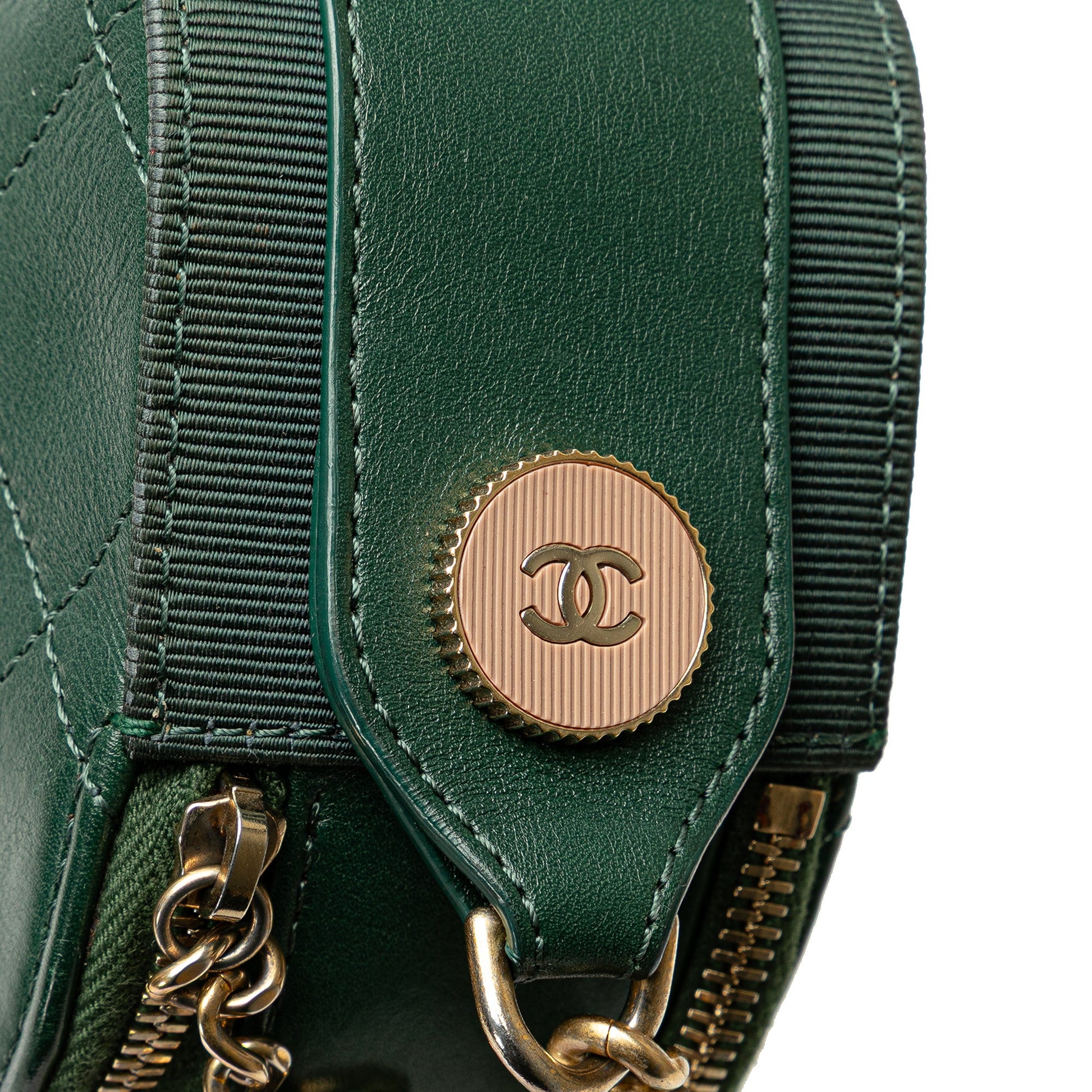 Chanel Stitched Calfskin and Grosgrain Button Up Double Zip Camera Bag