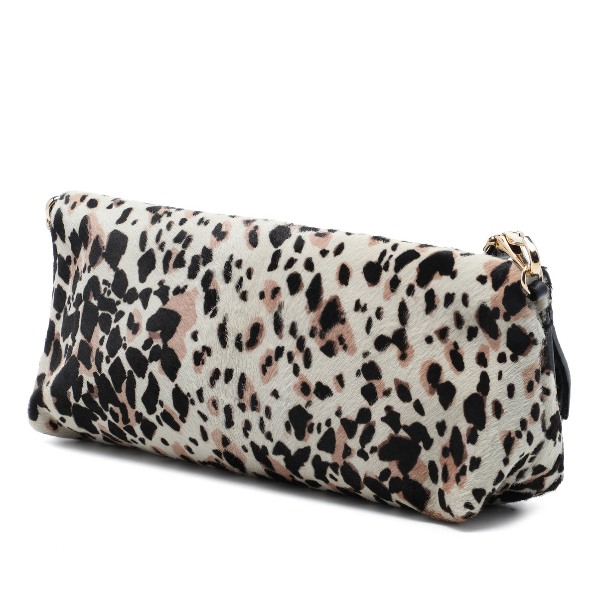 Burberry Leopard Printed Calf Hair Fold Over Clutch with Strap