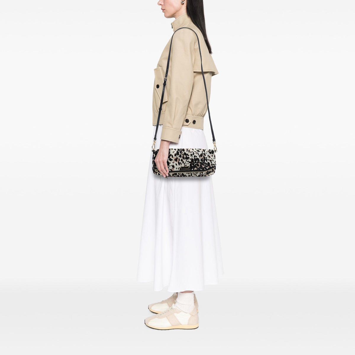 Burberry Leopard Printed Calf Hair Fold Over Clutch with Strap