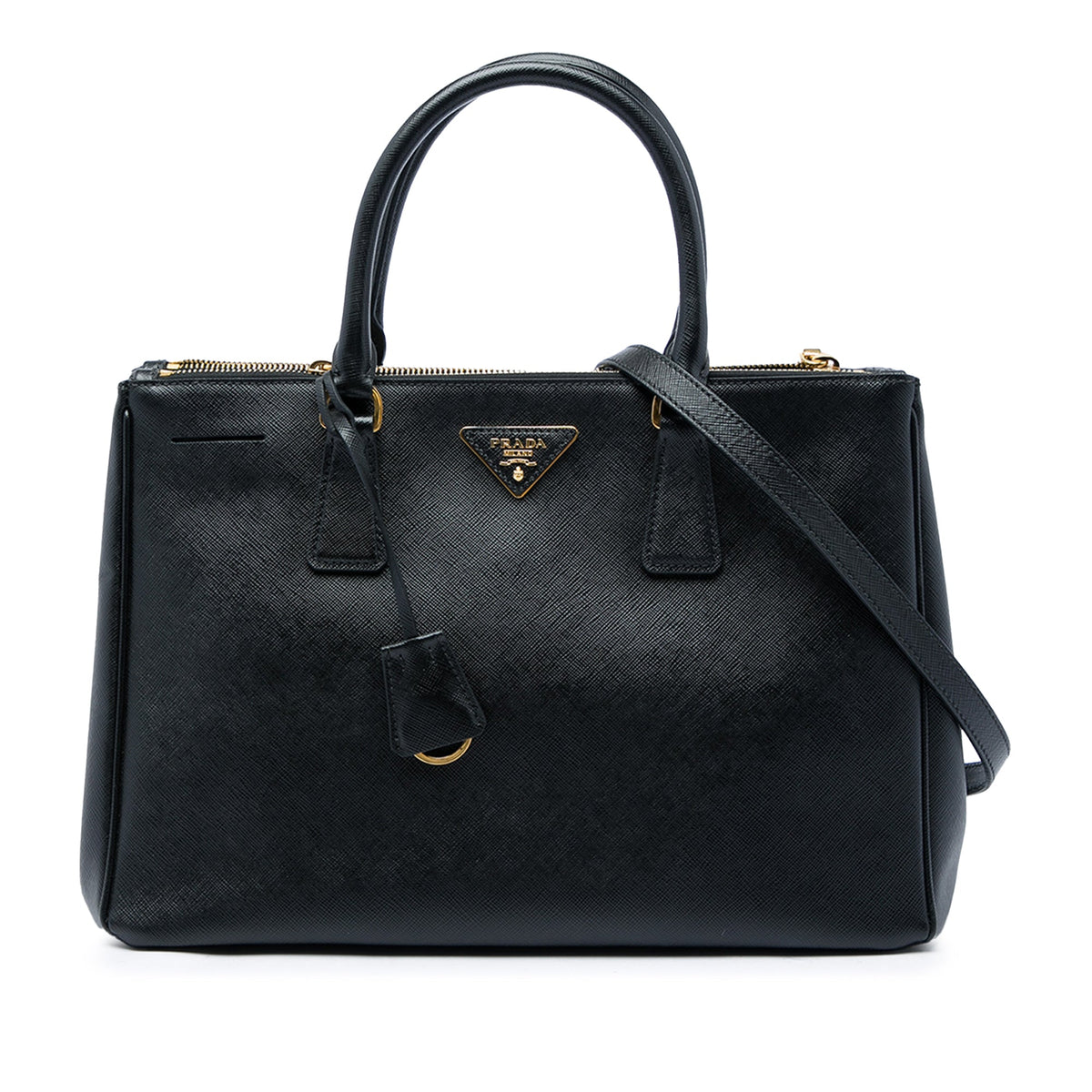 Prada Large Saffiano Lux Galleria Double Zip Satchel — Black