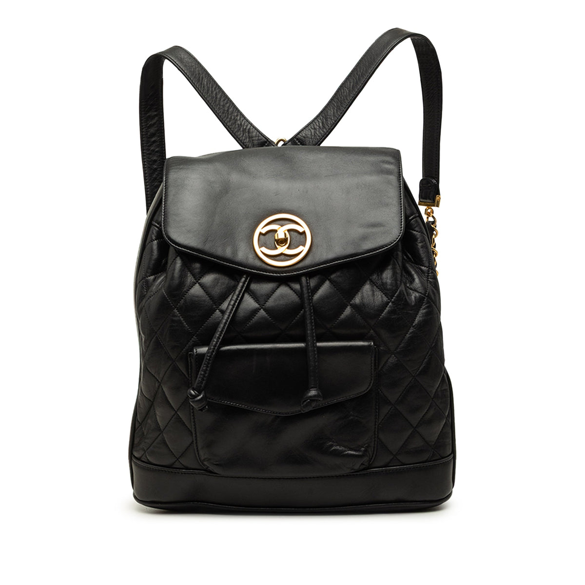 Chanel Large CC Quilted Lambskin Drawstring Backpack — Black