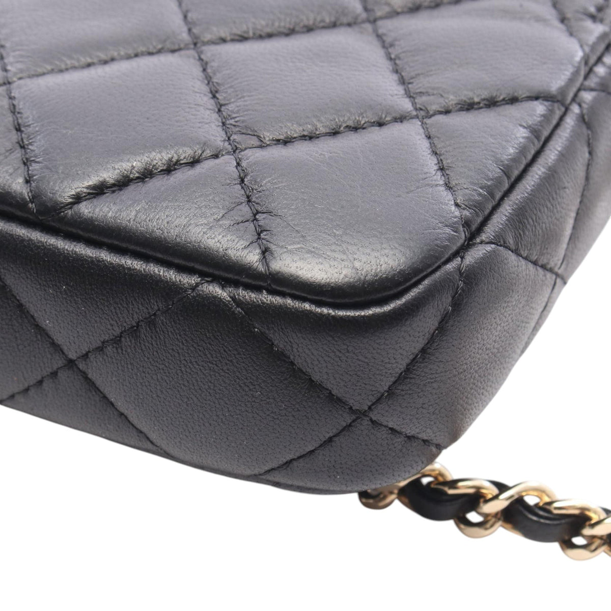 Chanel CC Quilted Lambskin Double Zip Clutch With Chain