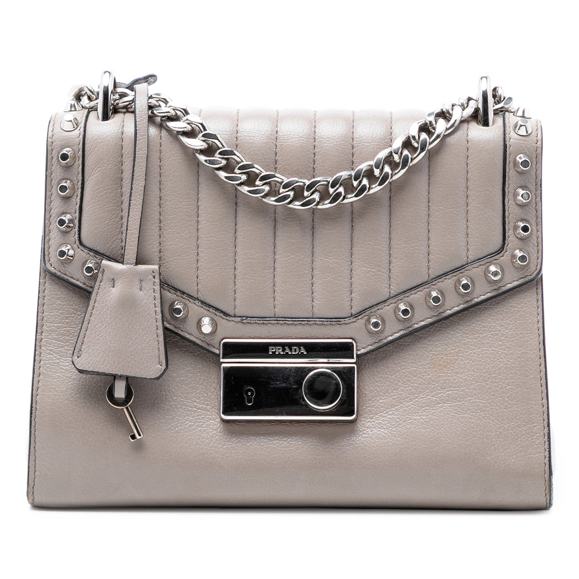 Prada Studded Glace Calf Sound Lock Crossbody