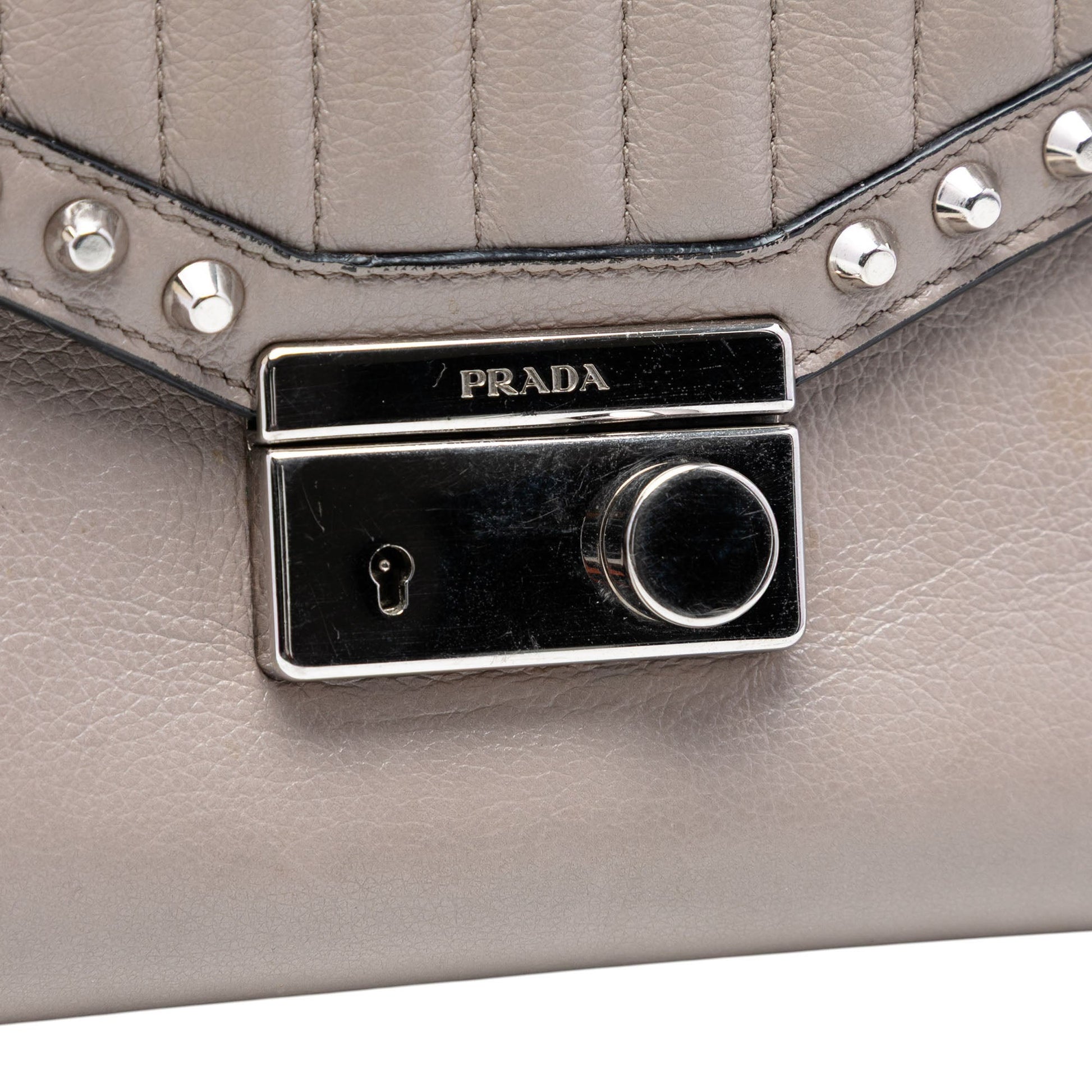 Prada Studded Glace Calf Sound Lock Crossbody