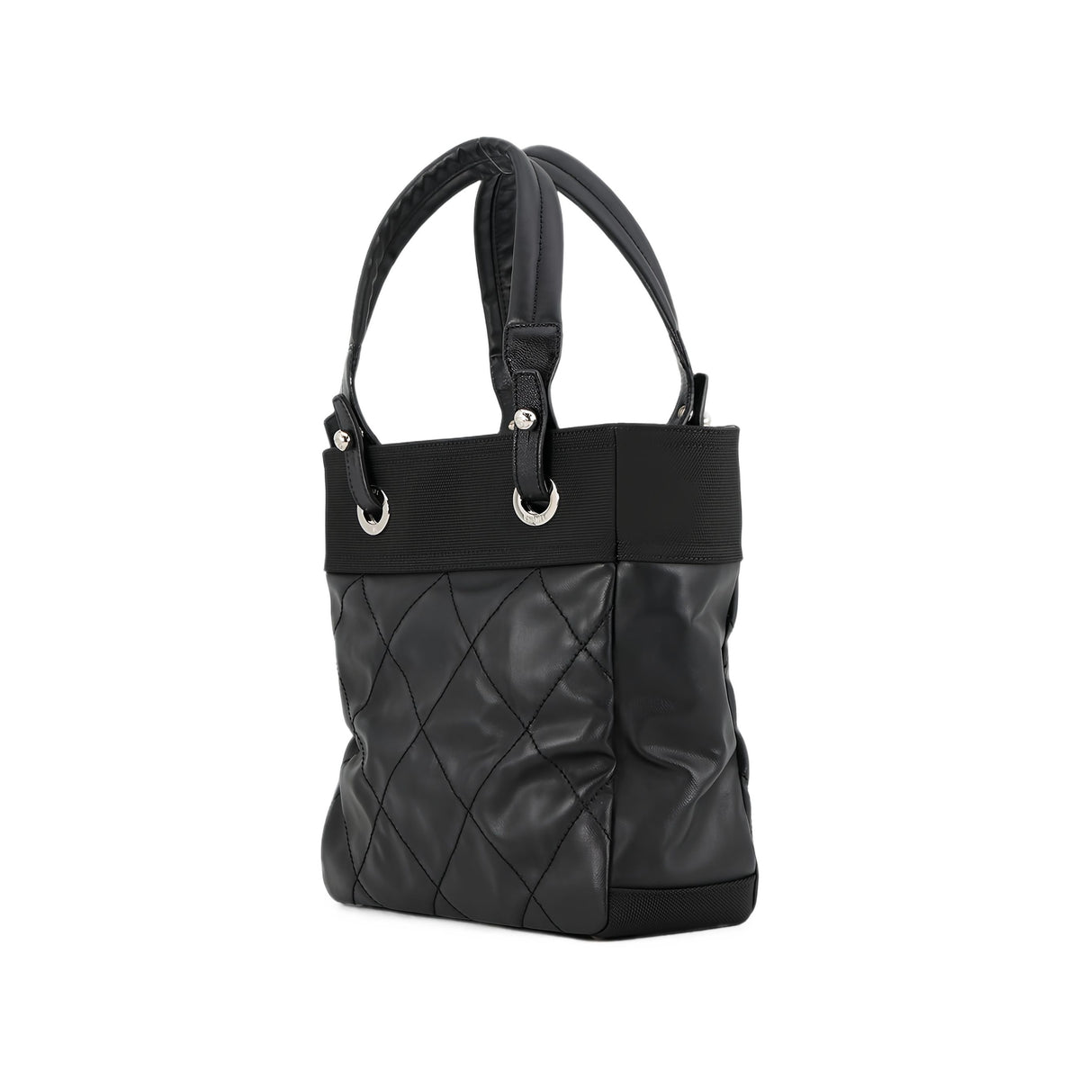 Chanel Small Quilted Coated Canvas Paris Biarritz Tote — Black