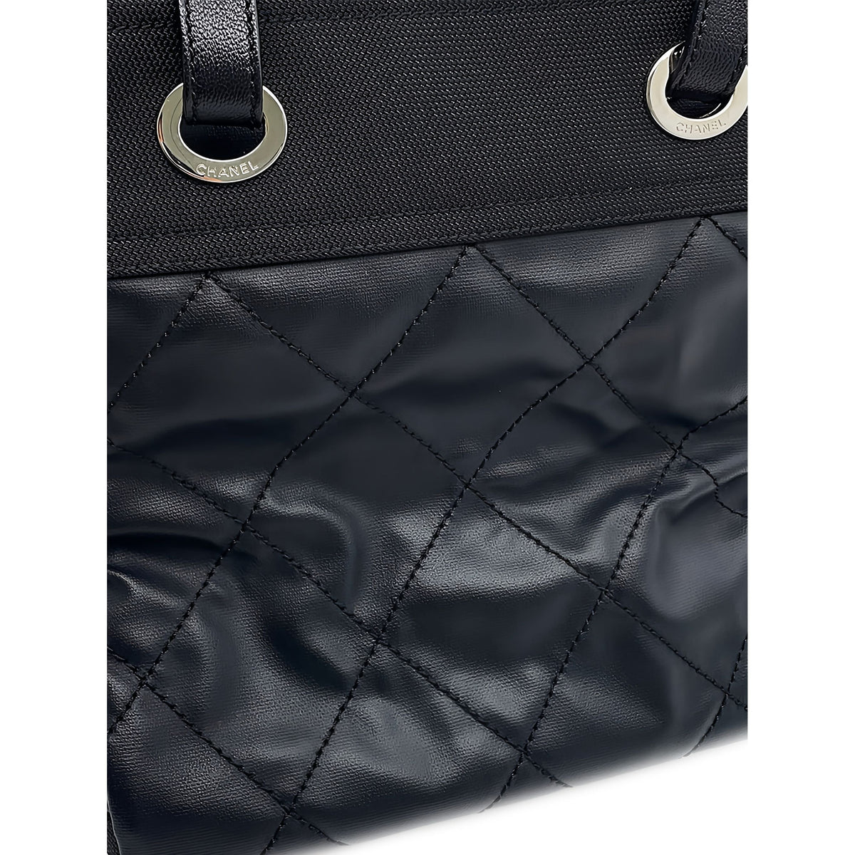 Chanel Small Quilted Coated Canvas Paris Biarritz Tote — Black