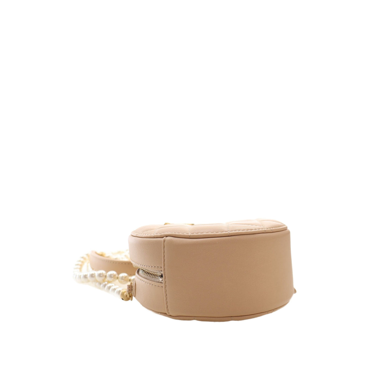 Chanel Quilted Lambskin About Pearls Round Clutch with Chain — Beige