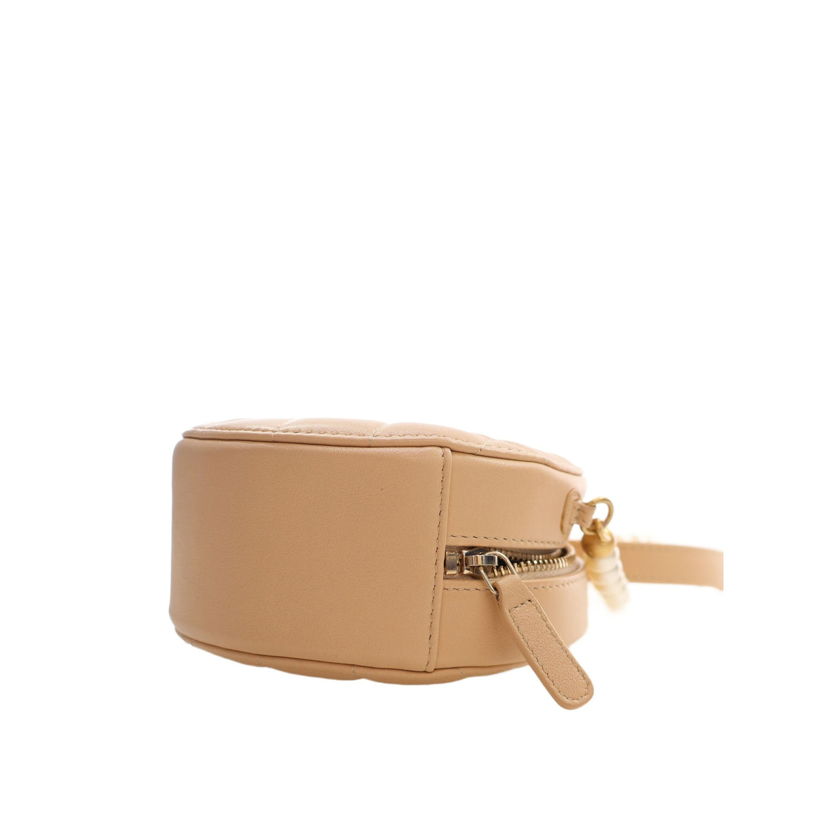 Chanel Quilted Lambskin About Pearls Round Clutch with Chain — Beige