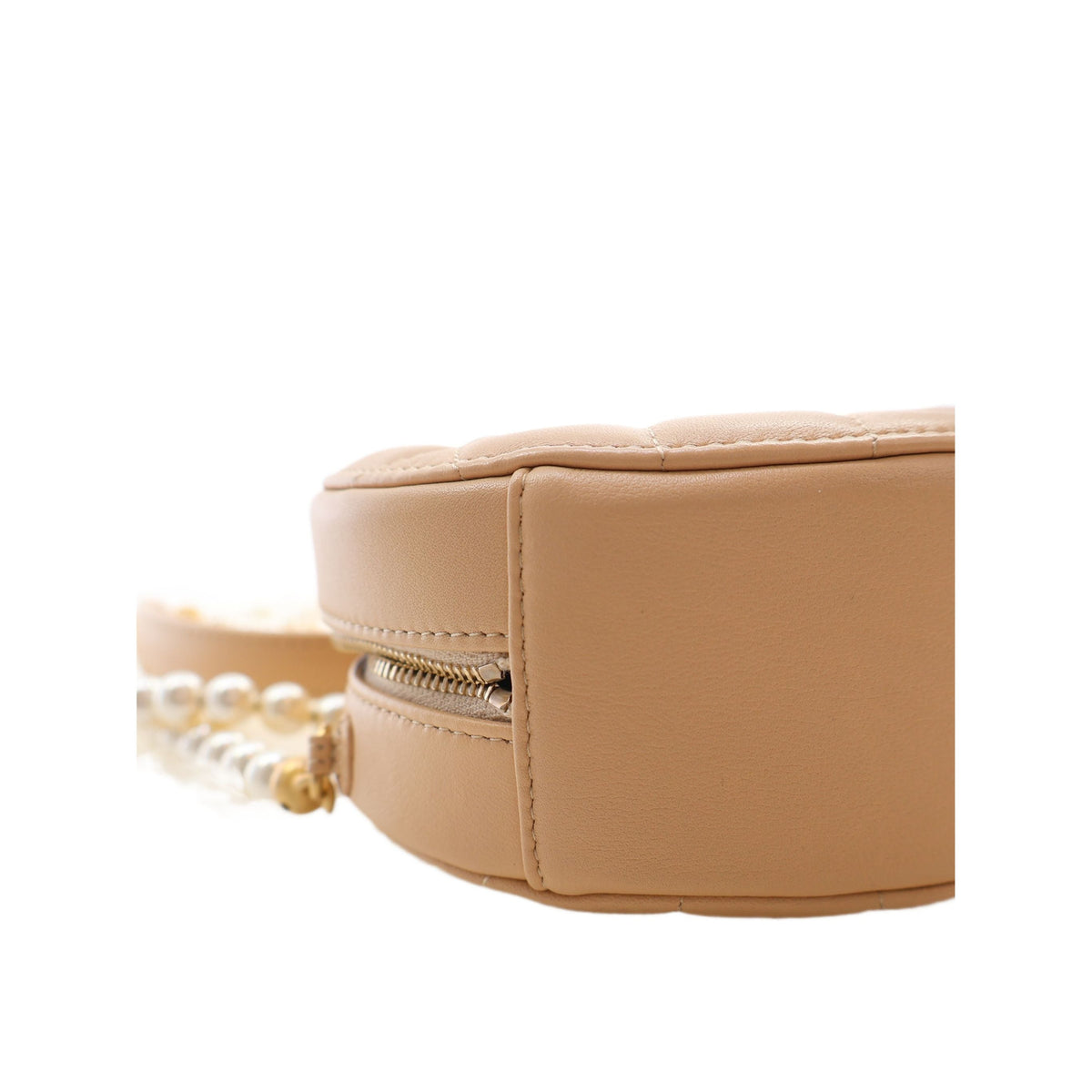 Chanel Quilted Lambskin About Pearls Round Clutch with Chain — Beige