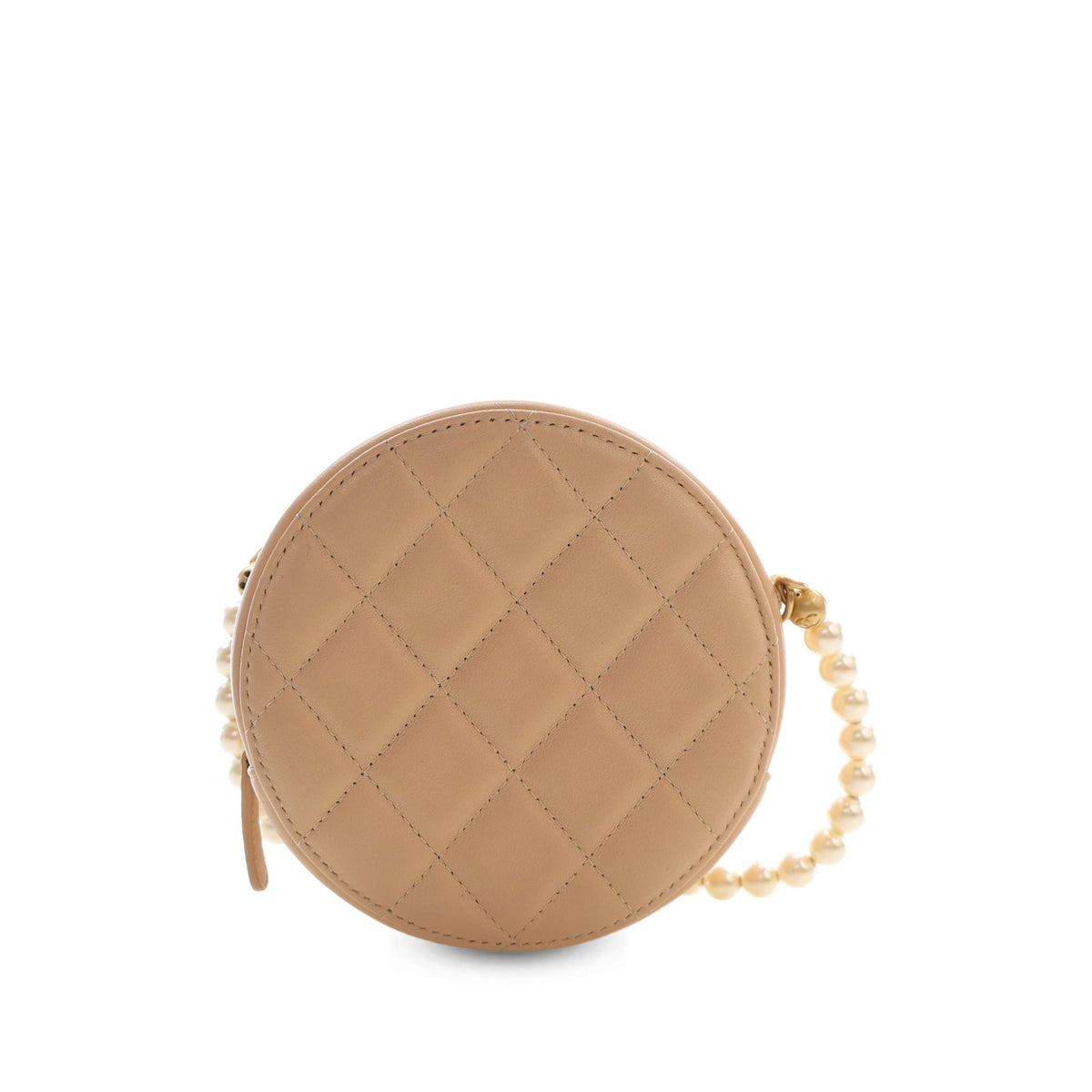 Chanel Quilted Lambskin About Pearls Round Clutch with Chain — Beige