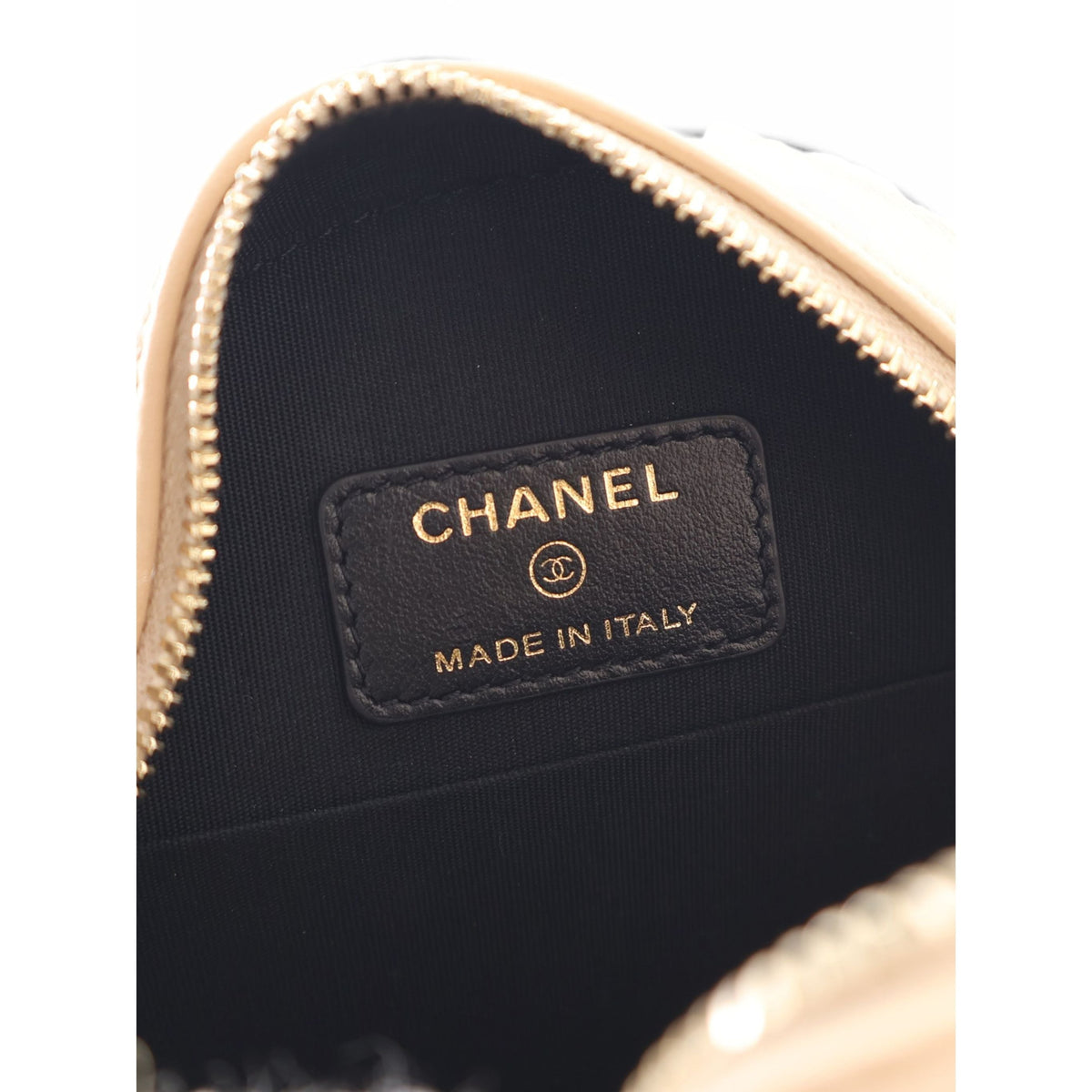 Chanel Quilted Lambskin About Pearls Round Clutch with Chain — Beige