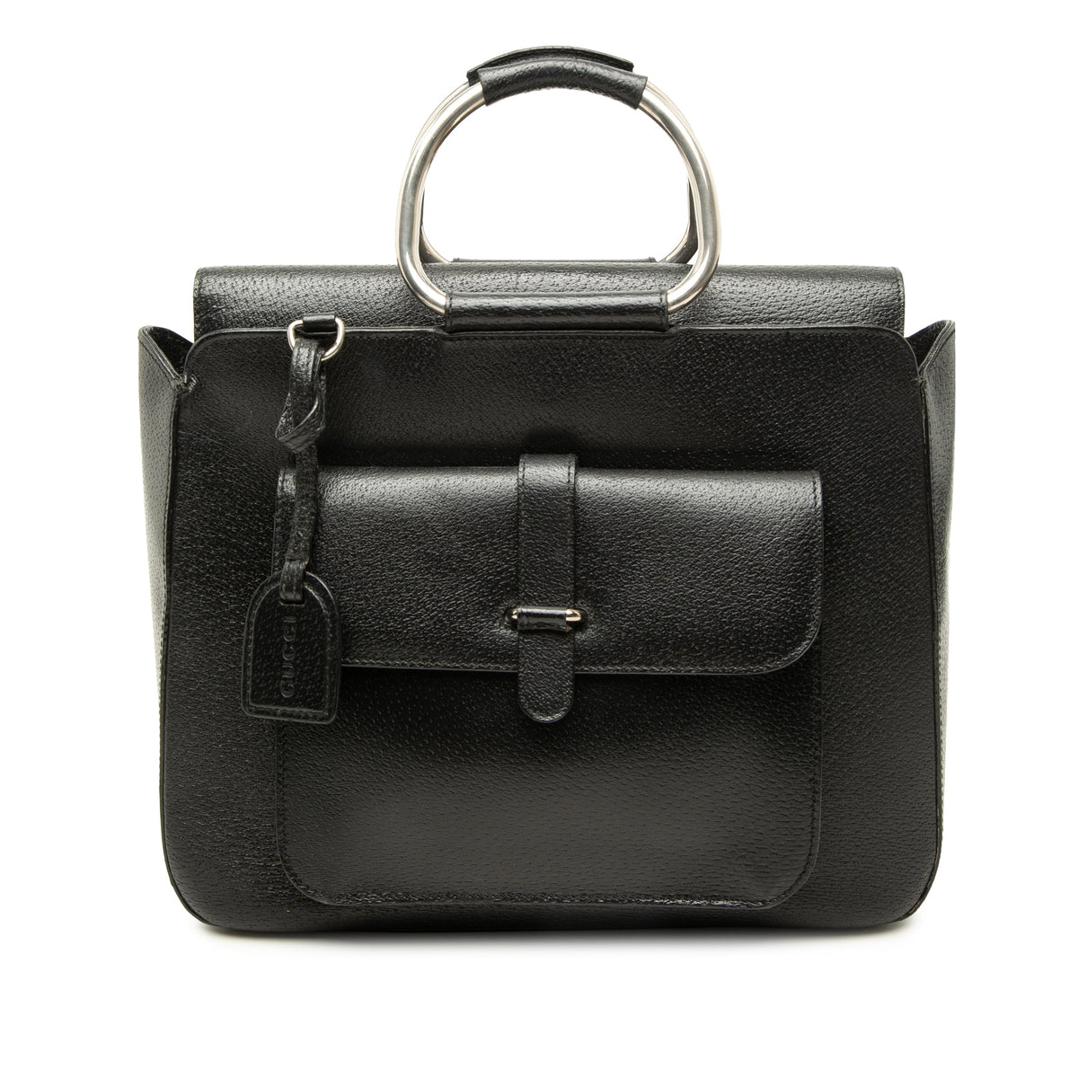 Gucci Medium Pigskin Leather Metal Ring Top Handle Bag — Black