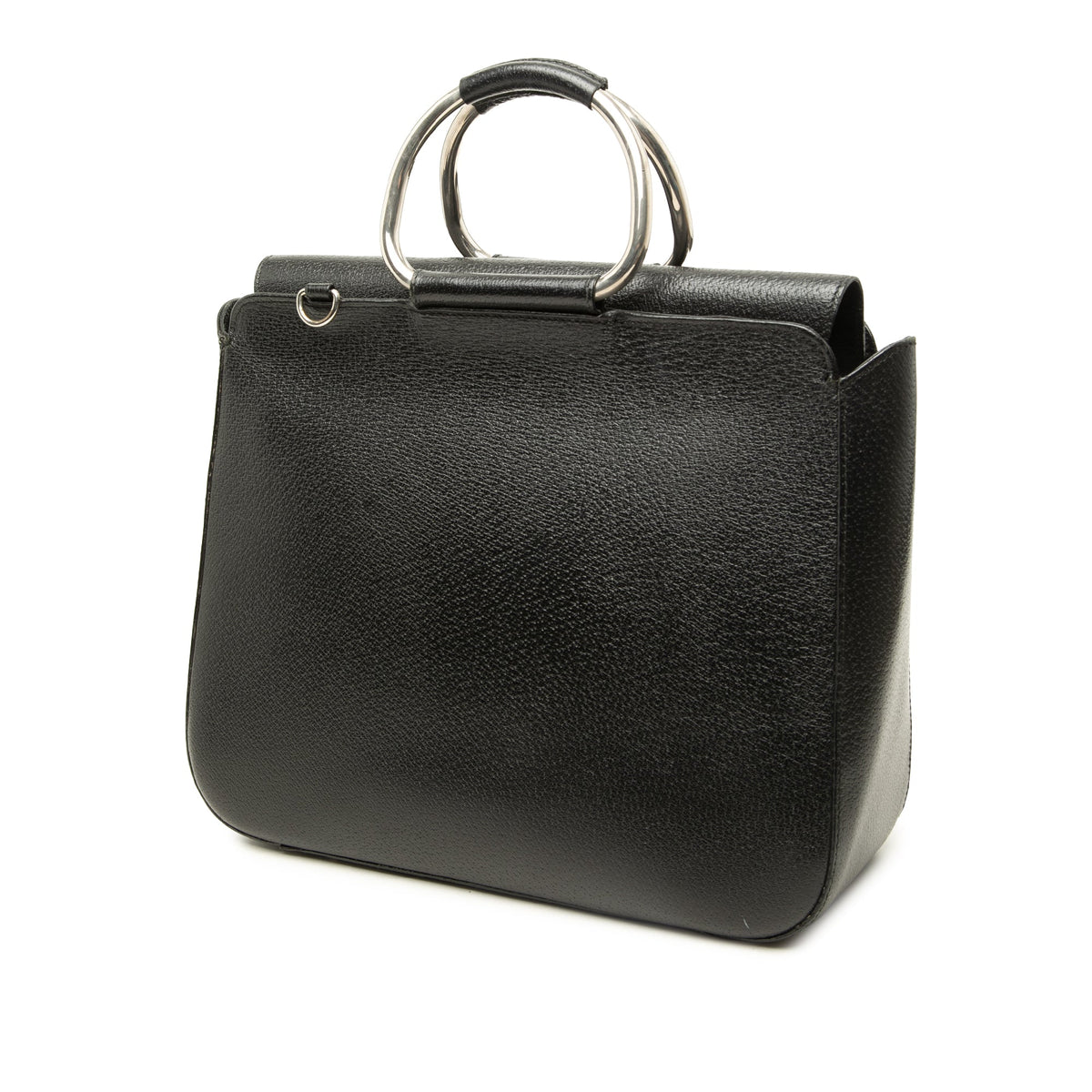 Gucci Medium Pigskin Leather Metal Ring Top Handle Bag — Black