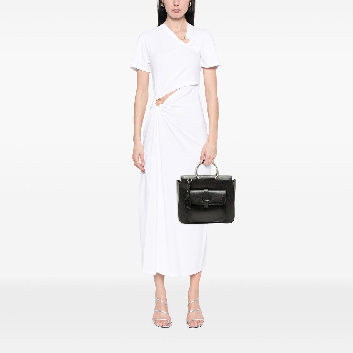 Gucci Medium Pigskin Leather Metal Ring Top Handle Bag — Black