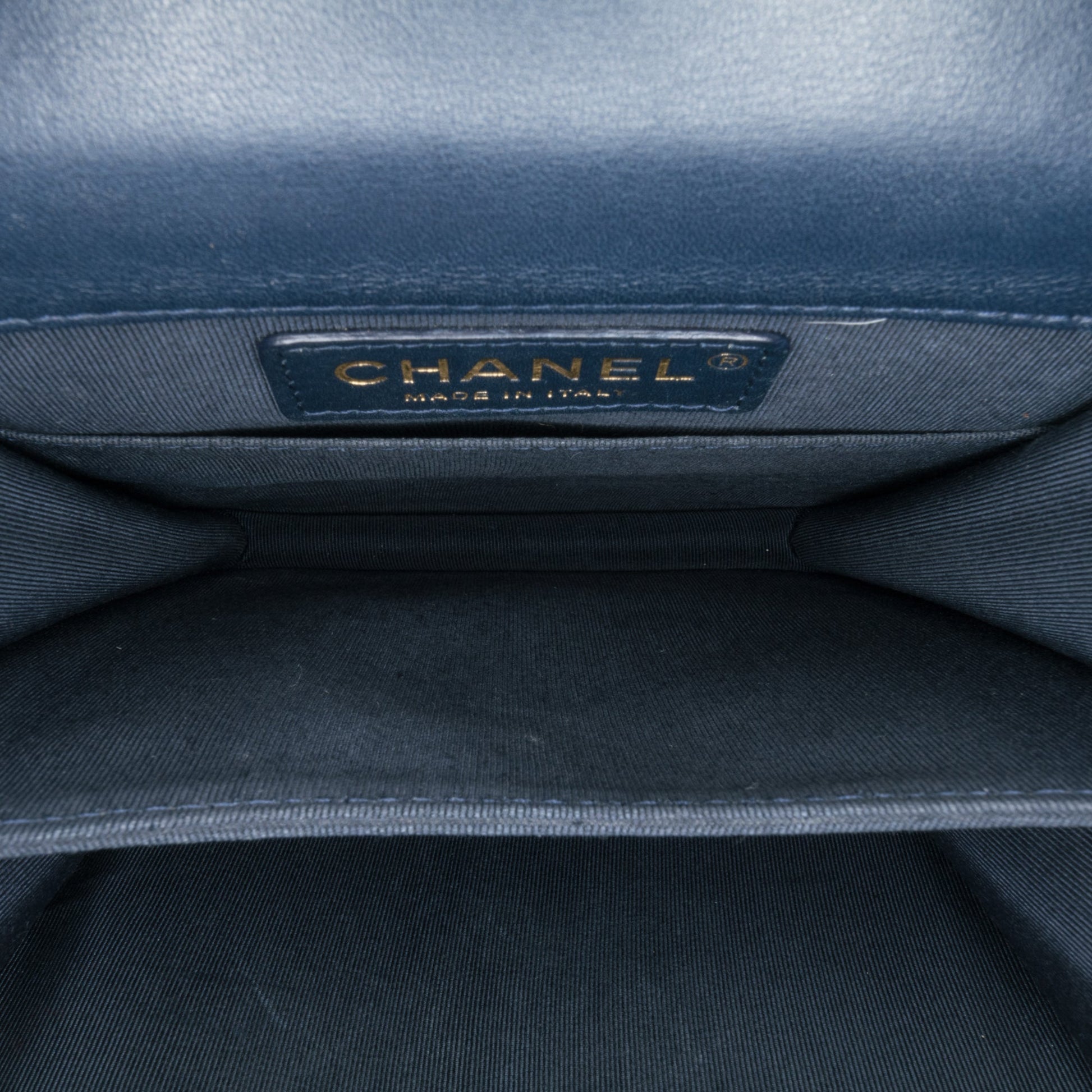 Chanel Paris New York Metallic Lambskin Striped North South Boy Flap