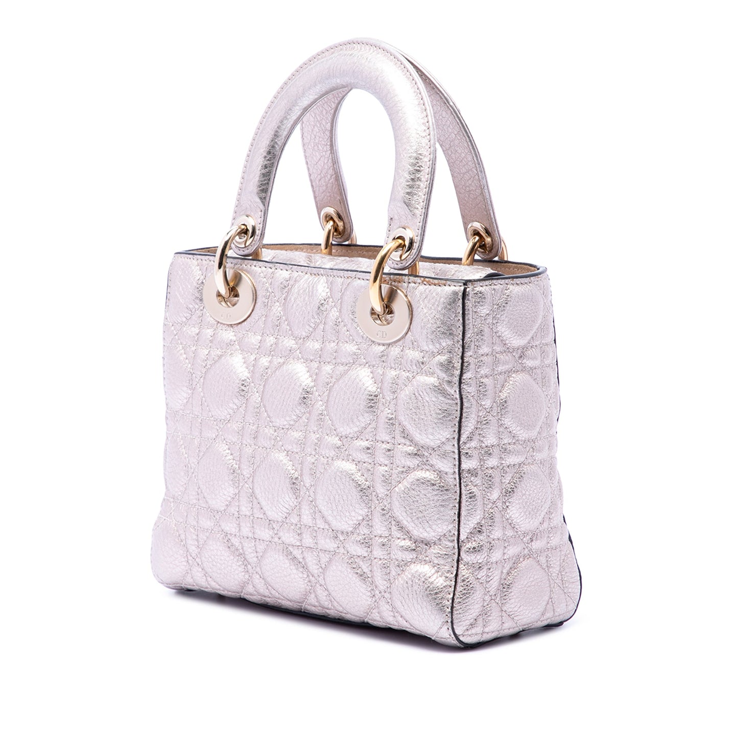 Dior Small Metallic Grained Calfskin Cannage Supple Lady Dior