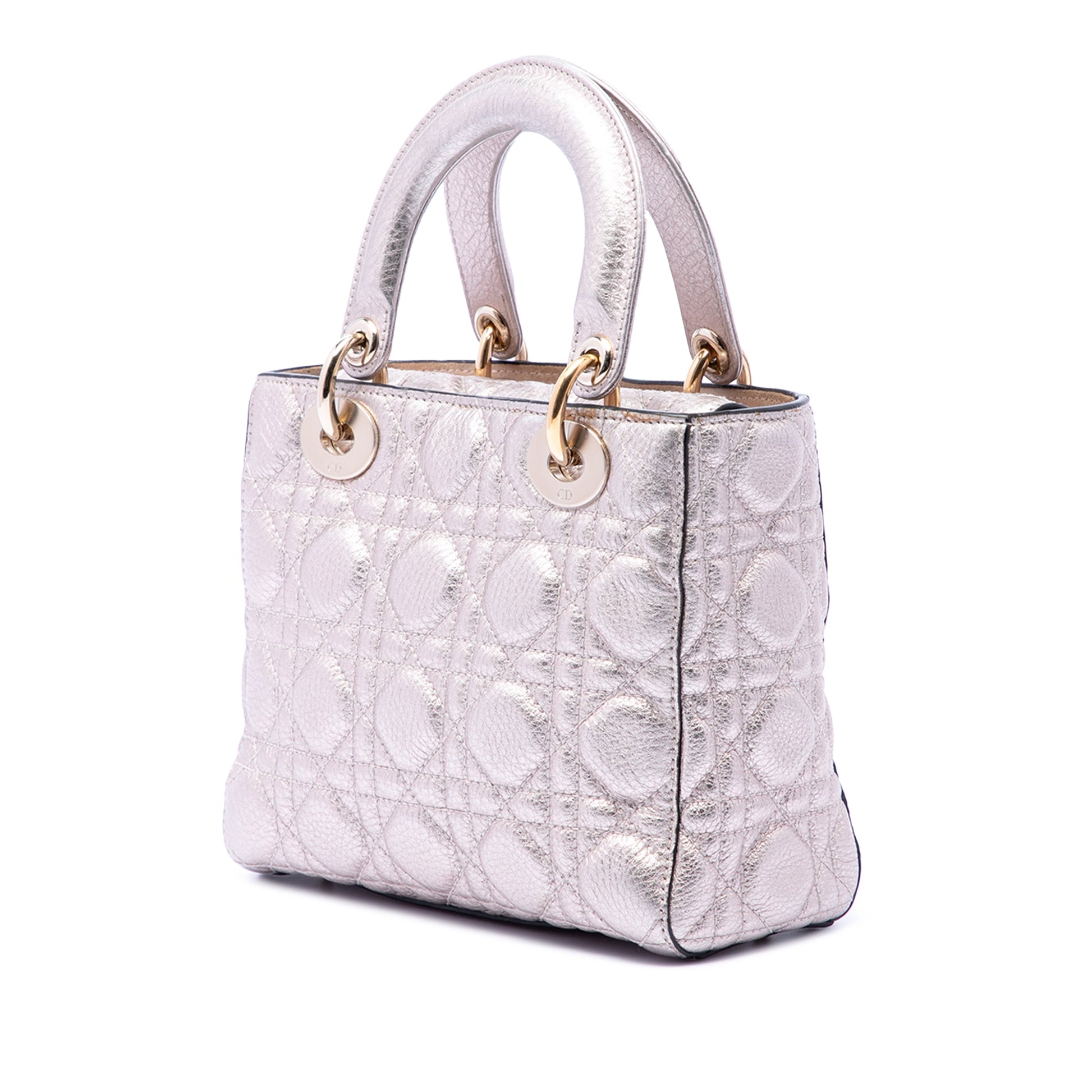Dior Small Metallic Grained Calfskin Cannage Supple Lady Dior