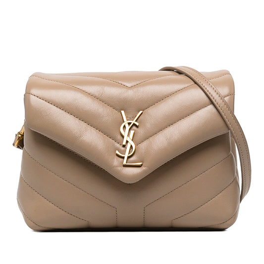 Saint Laurent Toy Matelasse Calfskin Monogram LouLou Crossbody — Beige