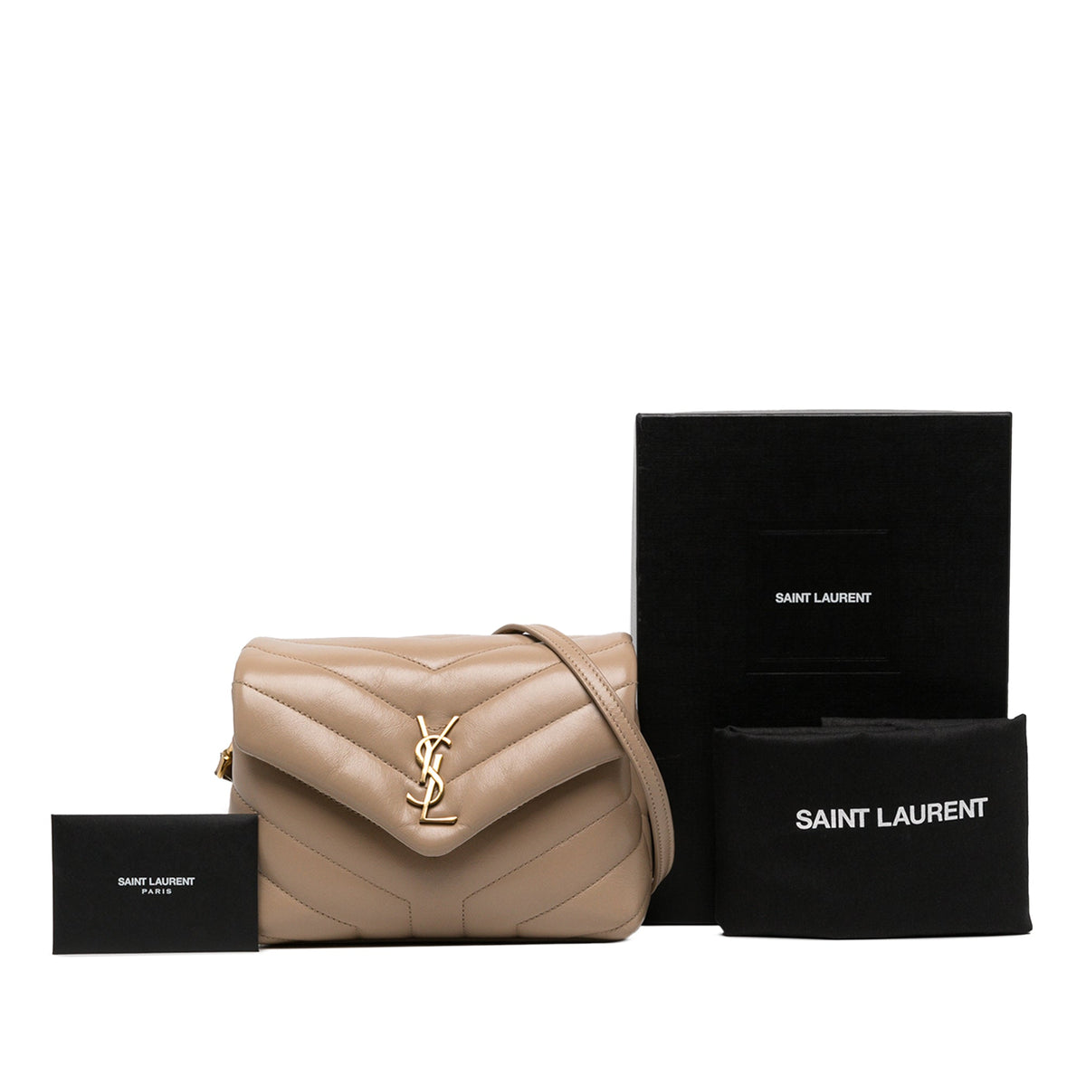 Saint Laurent Toy Matelasse Calfskin Monogram LouLou Crossbody — Beige