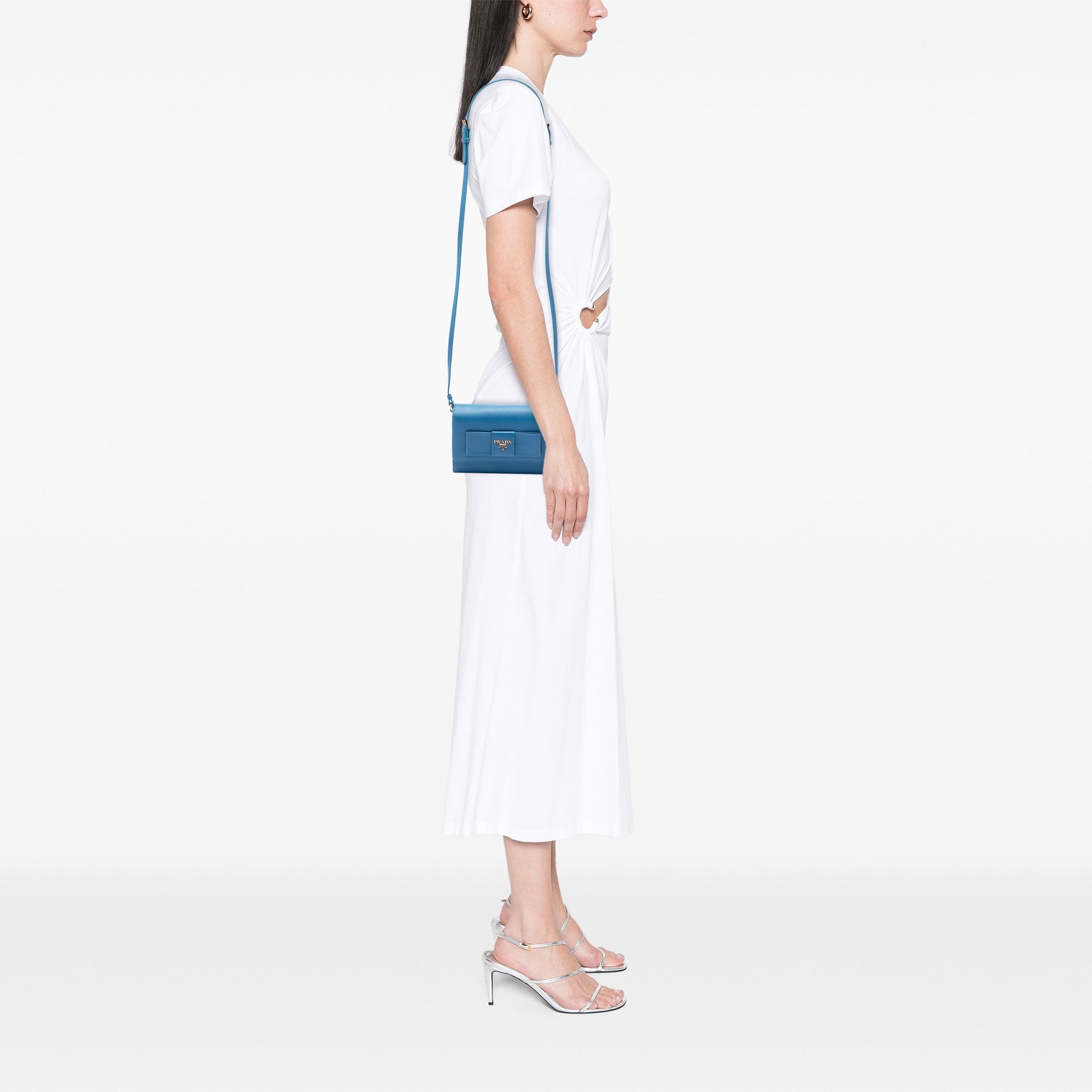Prada Saffiano Lux Bow Wallet On Strap