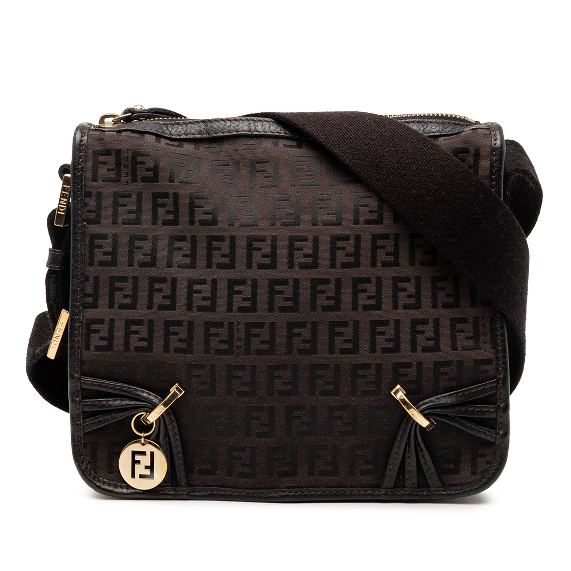 Fendi Small Zucchino Canvas F Charm Crossbody
